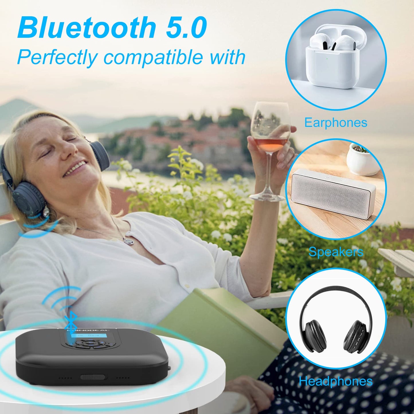 Portable CD Player, MONODEAL Bluetooth Portable, Rechargeable with Speaker and FM Transmitter, Discman CD Player for Car, Anti-Skip small with Headphones
