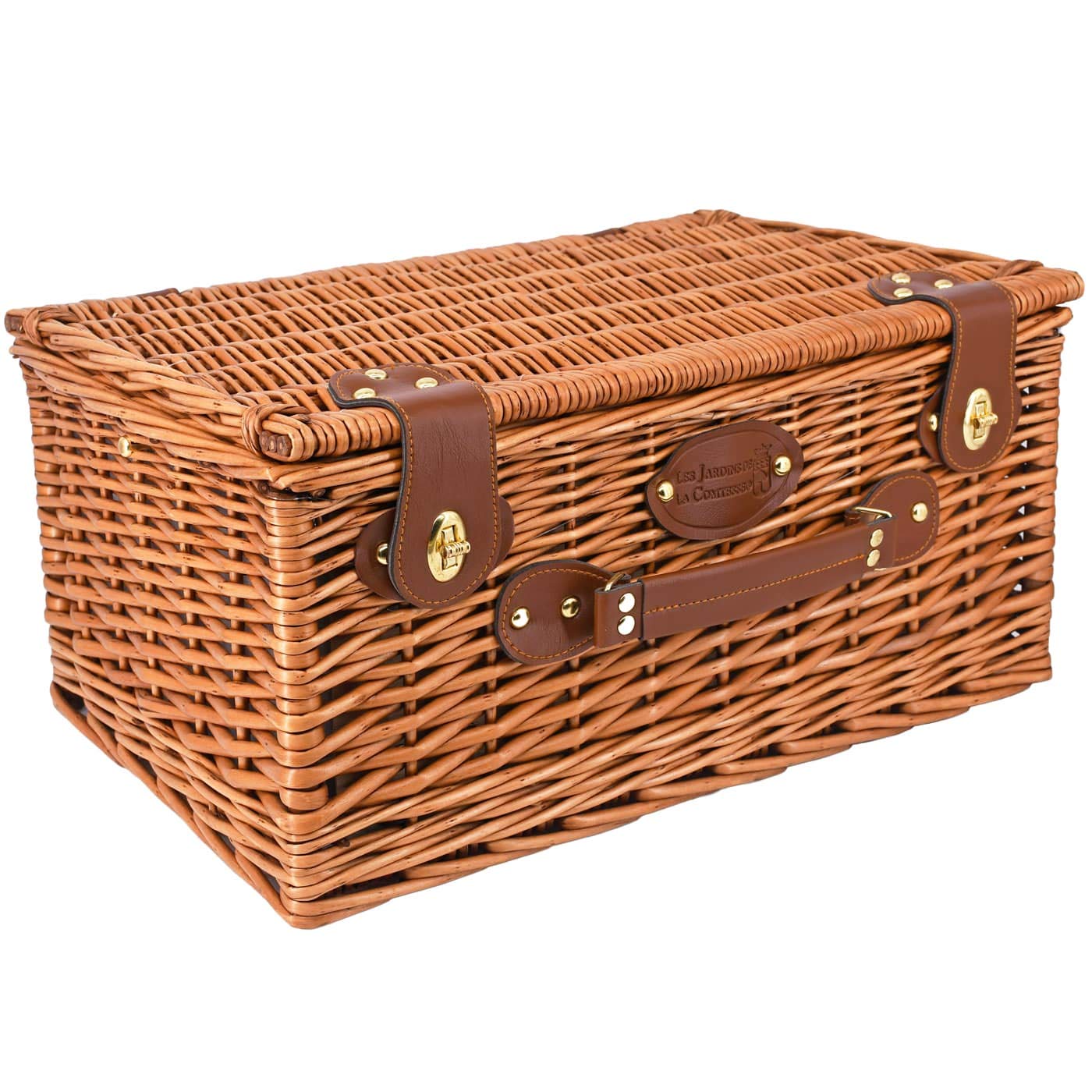 The Countess's Gardens - Marly Picnic Basket - Vichy fabric - complete - 4 people - cooler compartment - ceramic plates and glass wine glasses - 46 x 31 x 20 cm