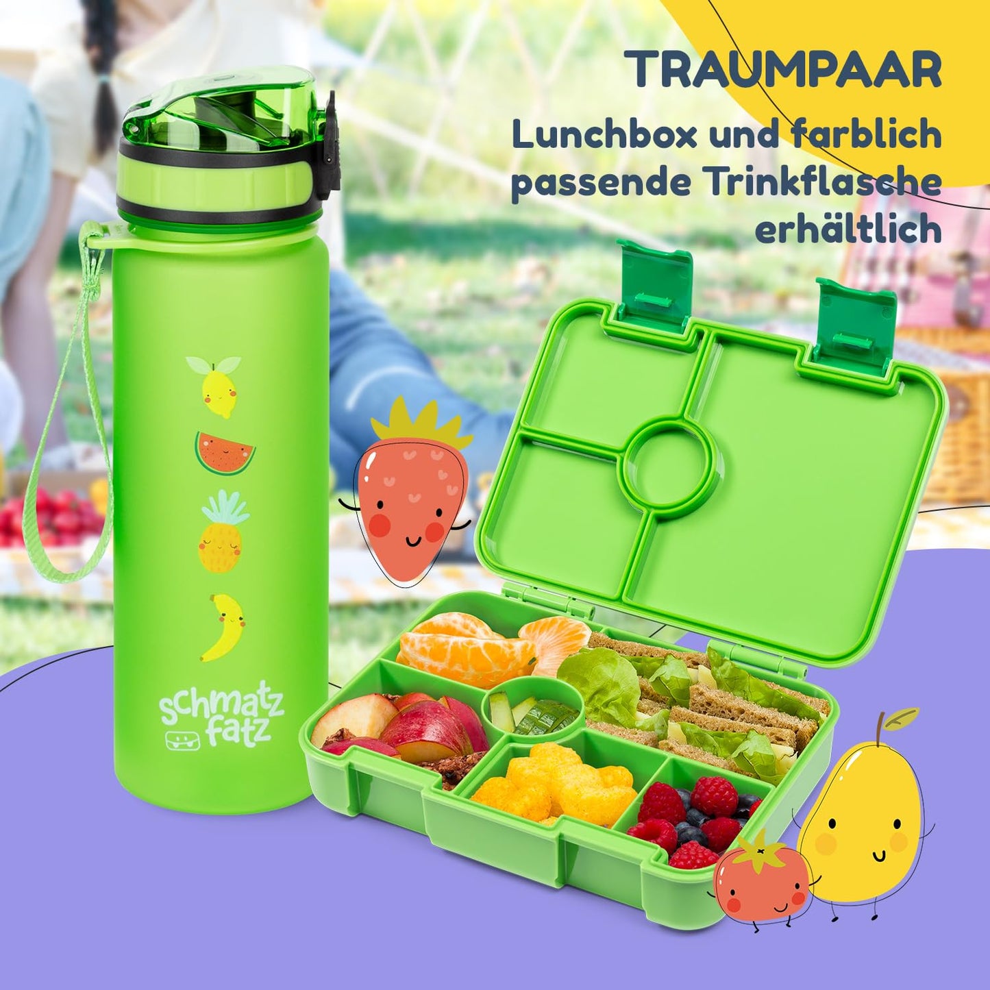 smack munch lunch box for kids with compartments, BPA free bento box for girls & boys, snack box, perfect for school, kindergarten & outings (green)