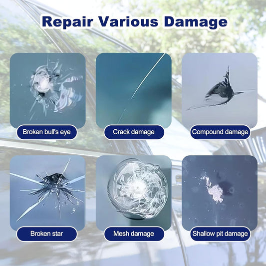 Car Windshield Repair Kit (2Pcs), Windshield Chip Crack Repair Kit, Automotive Windshield Tool for Fixing Chips, Nano Glass Repair Fluid, Star-shaped Crack.