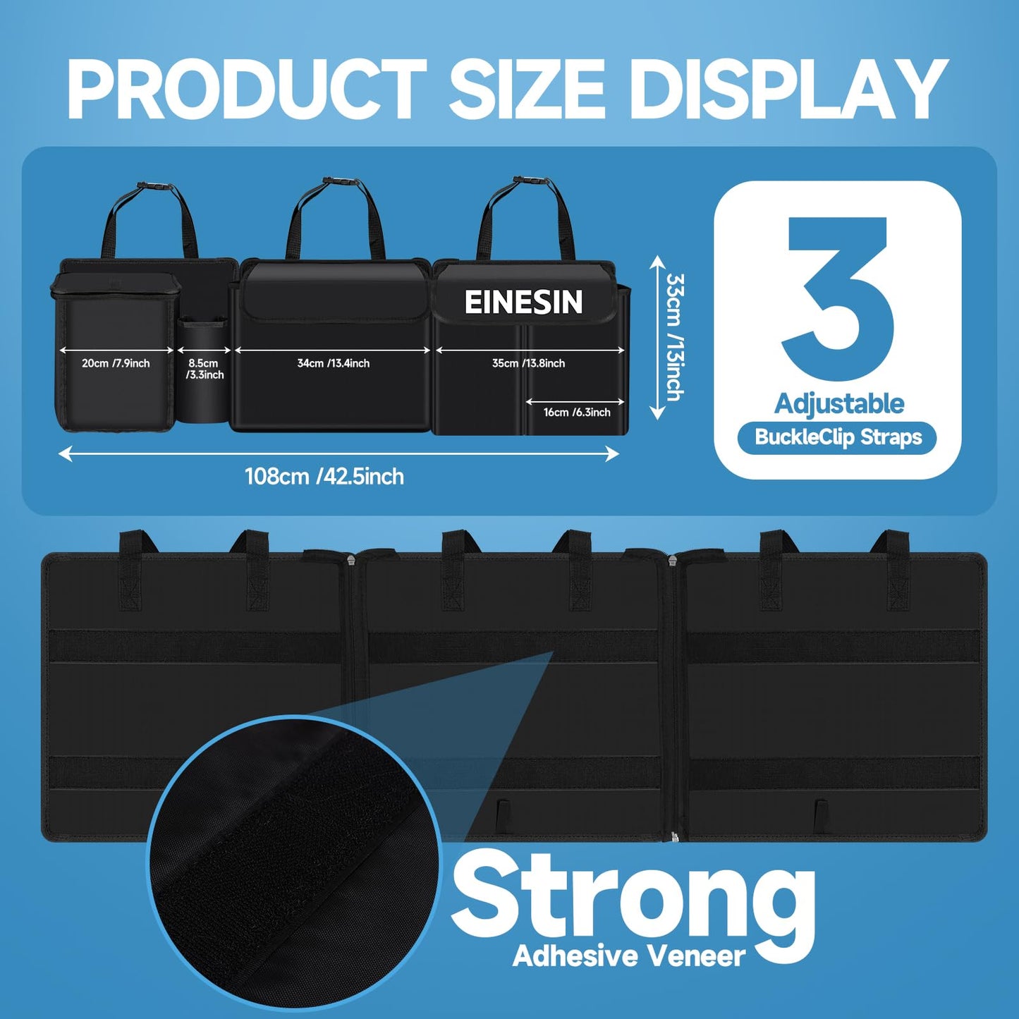 One in-car trunk organizer, car storage bag with Velcro trunk pockets foldable, removable storage modules with built-in cooler (black)