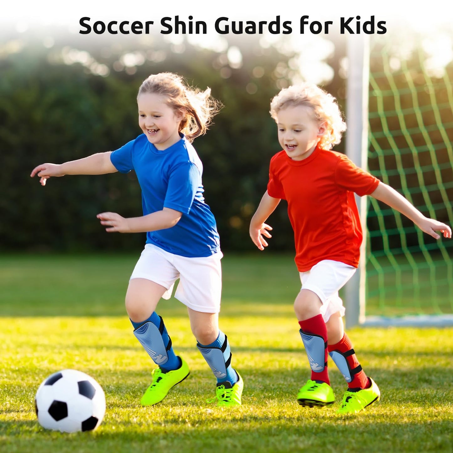 Shin Guards for Kids Soccer Shin Pads - Soccer Gear with Adjustable Velcro Straps - Lightweight Durable Non-Slip Suitable for Boys and Girls Ages 2-18 - Blue L