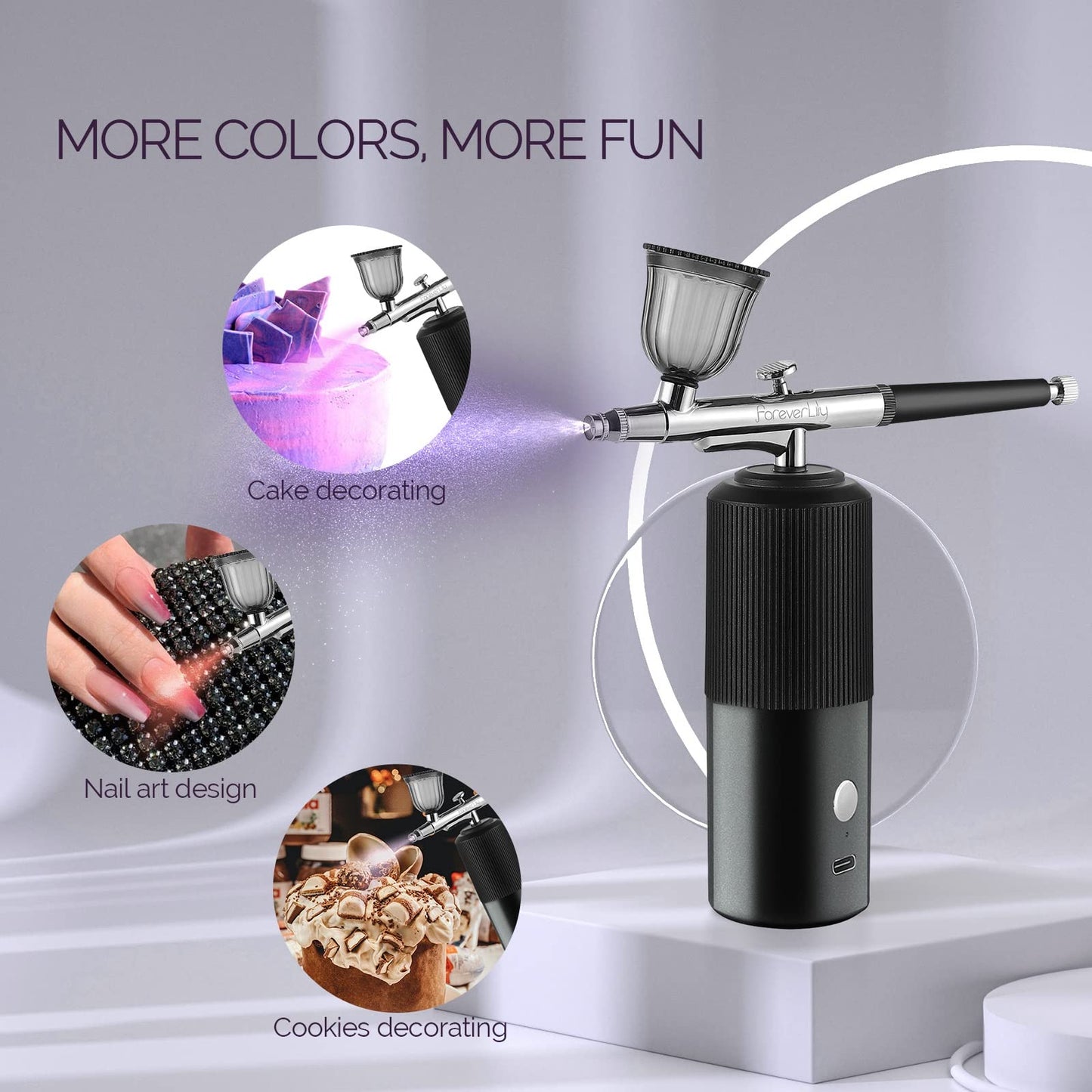 IeBilif Wireless Airbrush Set with Compressor, Portable Air Brush Compressor Set, Rechargeable Airbrush for Nails, Model Painting, Cakes, Makeup (Purple)