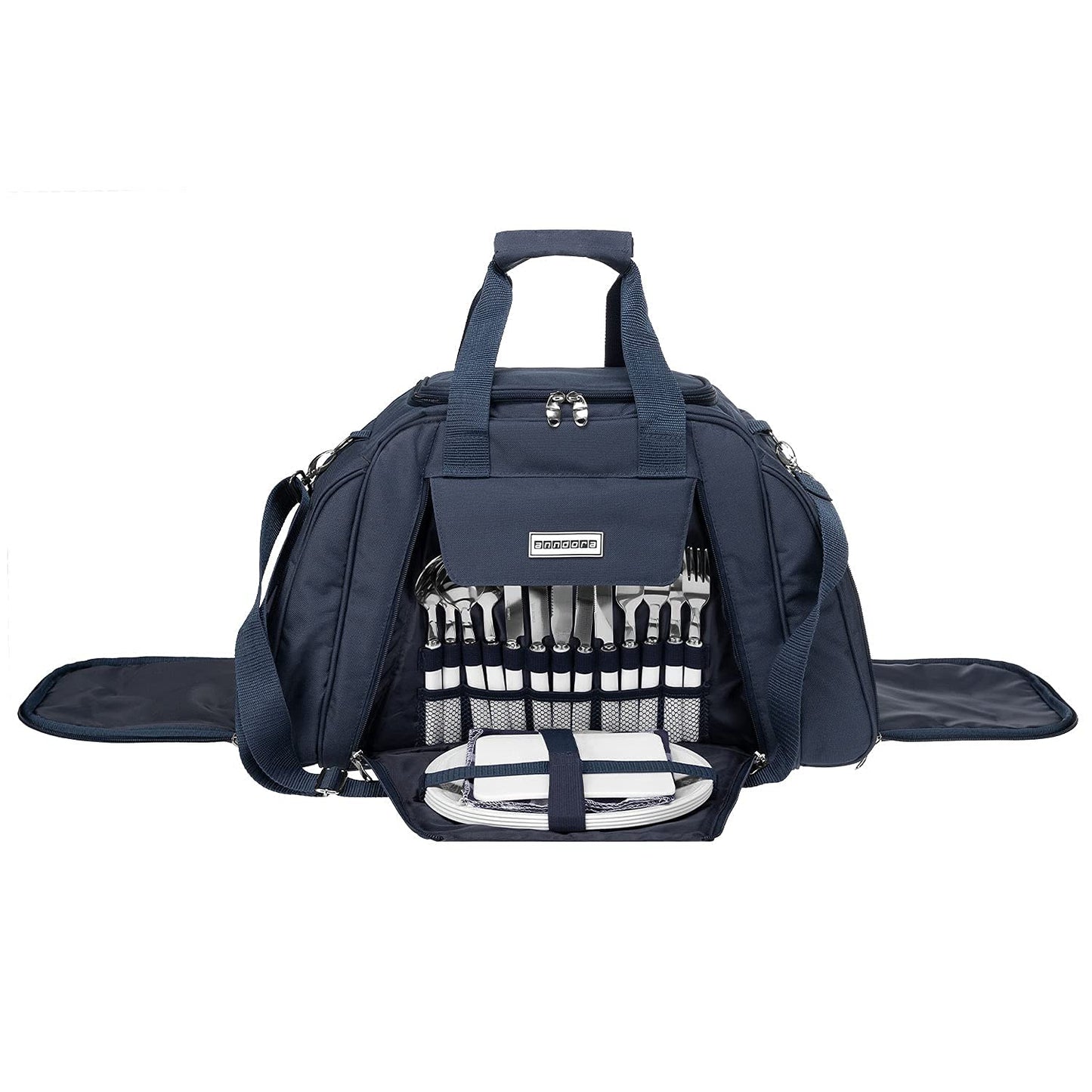 anndora picnic bag with cooling compartment navy blue white striped 29 pieces 4 persons