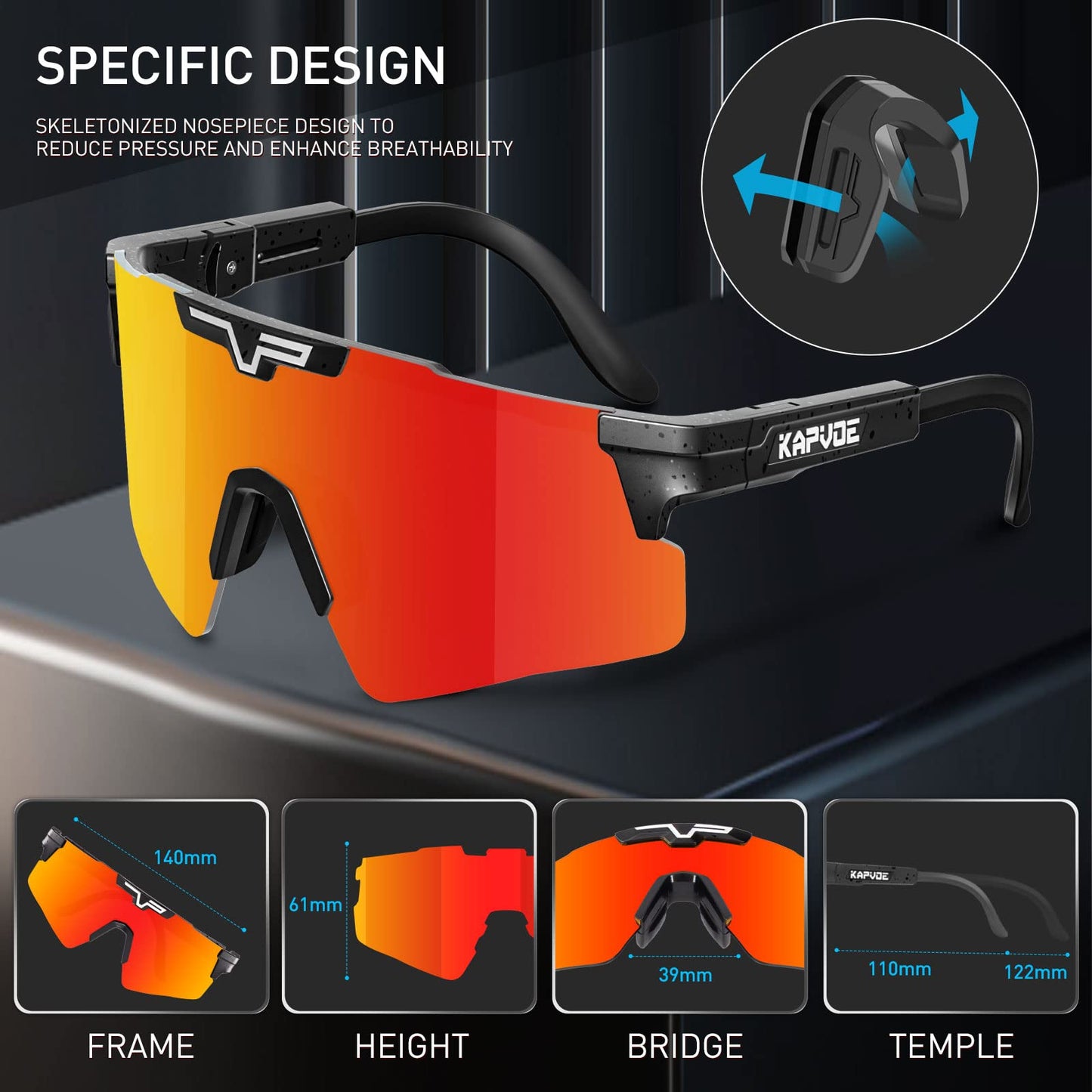 KAPVOE Polarized Sports Sunglasses, UV400 Protection, Adjustable Cycling Sunglasses for Men and Women, Baseball, Running, Cycling, Golf Red Black 11