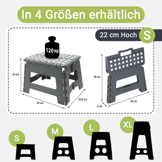 ZOLLNER folding step stool - Foldable stool for kids and adults up to 120kg - Anti-slip coating - with practical carrying handle - extremely light - 22 cm high - Plastic - anthracite
