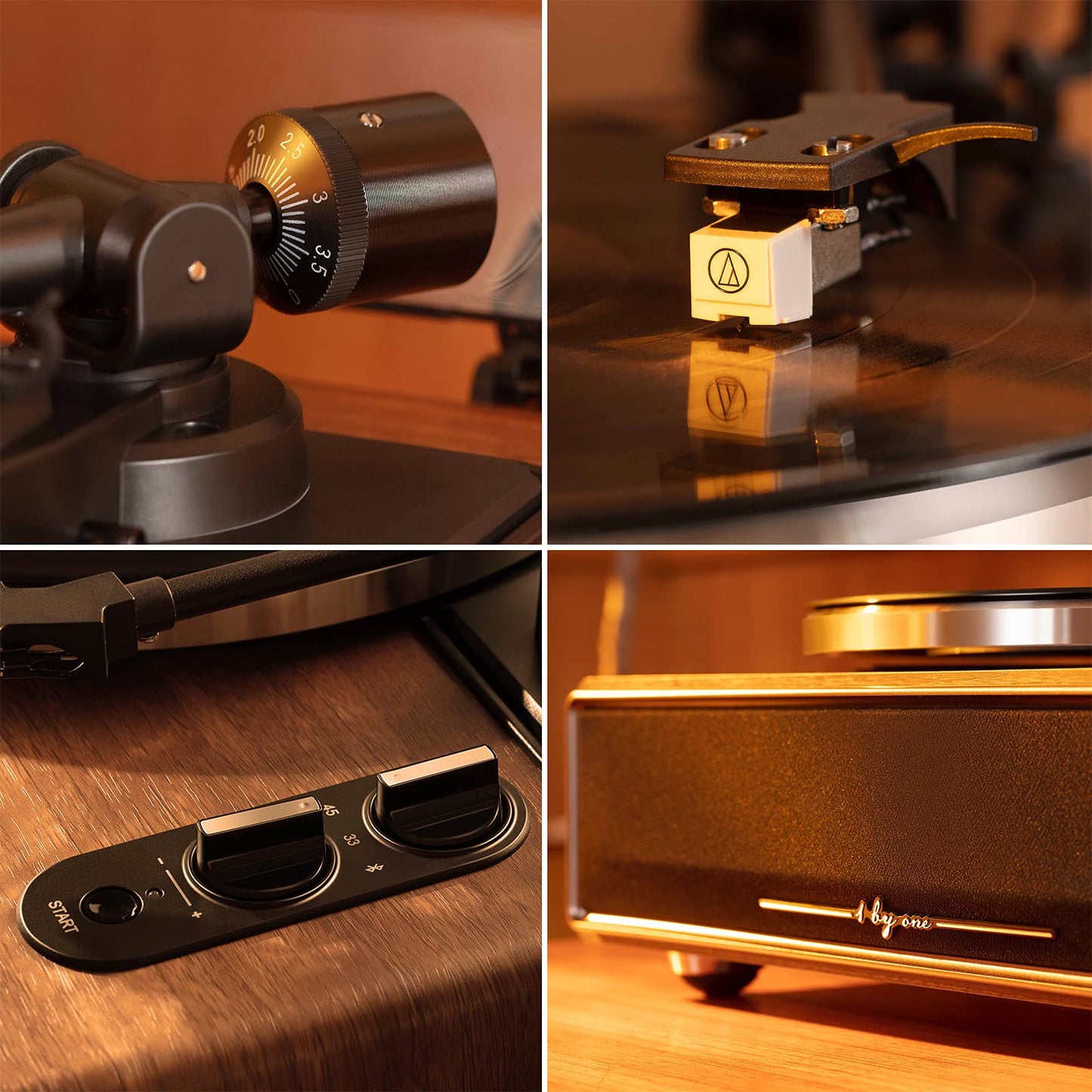 1 by ONE Turntable with Built-in Speakers Bluetooth 33/45 RPM Belt Drive MM Vinyl Record Player with Auto-Stop Function Phono Preamp