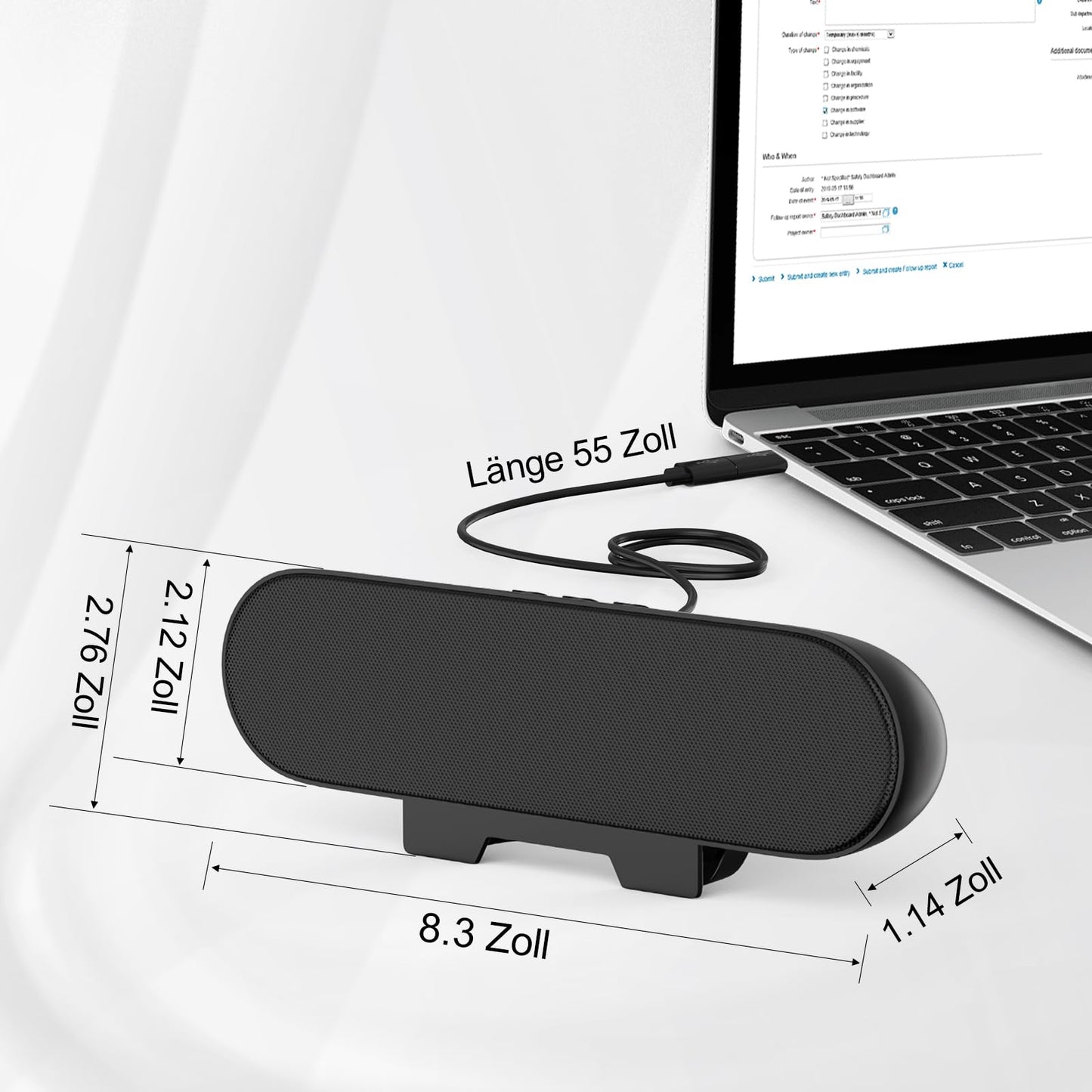 ADELGO PC speakers USB, portable computer speakers for desktop, laptop, mini soundbar speakers with clip-on design for monitor, plug and play