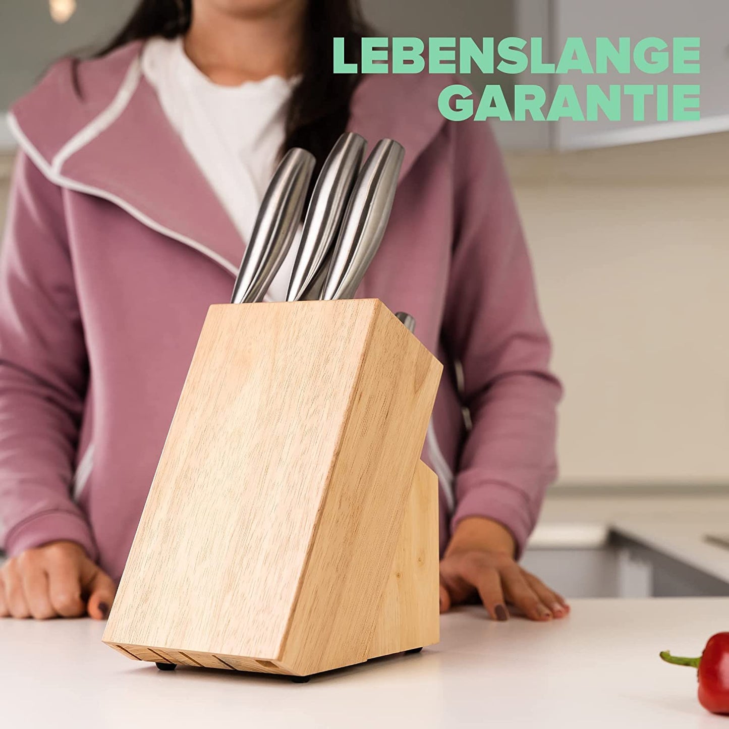 Coninx Rubber Wood Knife Block | Knife Holder 15 Slots Chef's Knife | Knife Block Without Knives | Suitable for 15 Knives, Sharpening Steel | Knife Stand for Kitchen Knives | 13 x 19 x 22 cm
