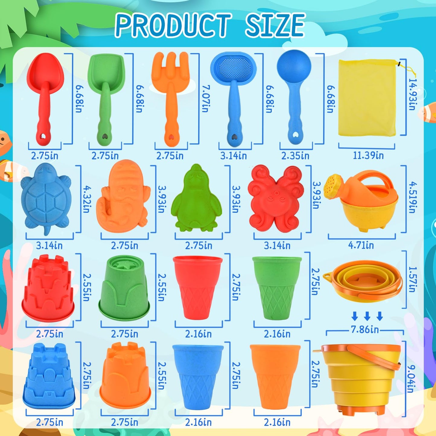 Sotodik 19-Piece Sandbox Toy Set, Travel Sandbox Toy with Folding Bucket for Kids, Sandbox Beach Toys Sand Molds, Outdoor Toys for Boys and Girls Ages 3 4 5 6 7+