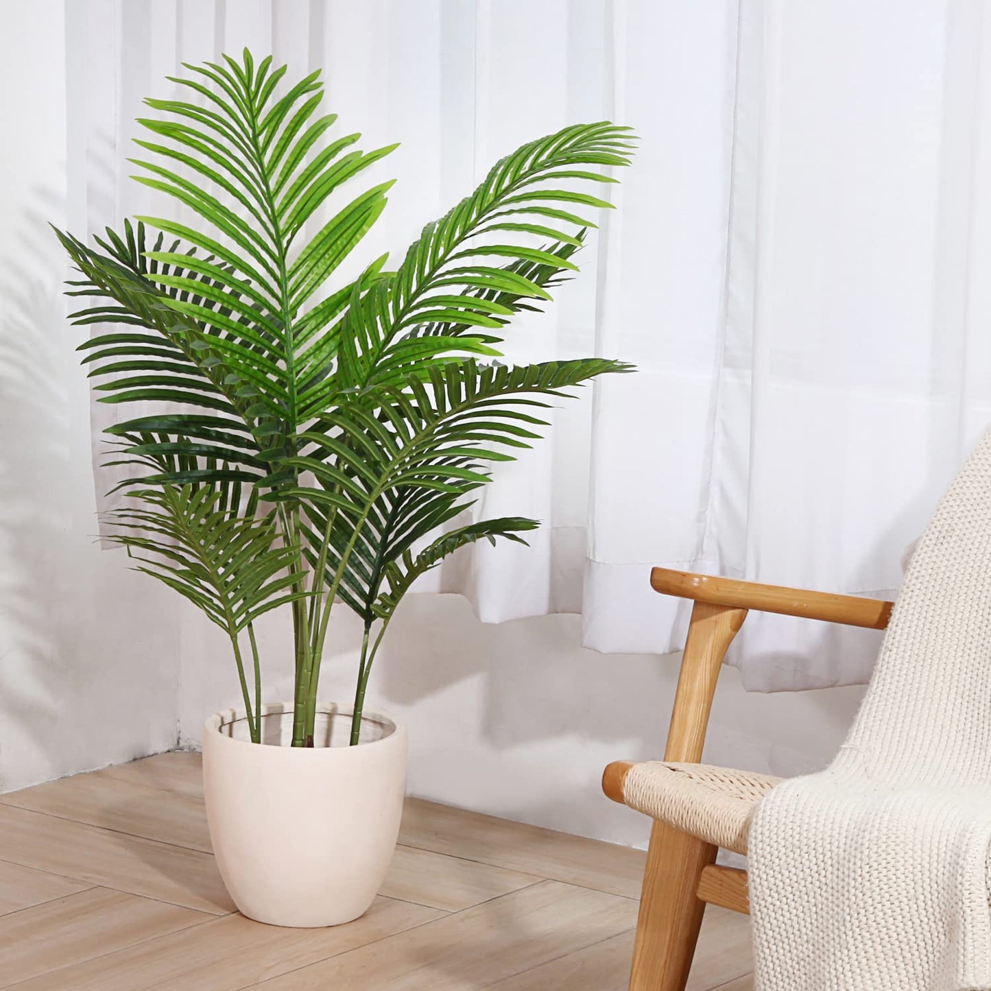 Fopamtri Artificial Areca Palm 110cm Artificial Palm, 10 branches, for indoor and outdoor use Modern decoration Faux plant Pot family Housewarming gift (2 pieces)