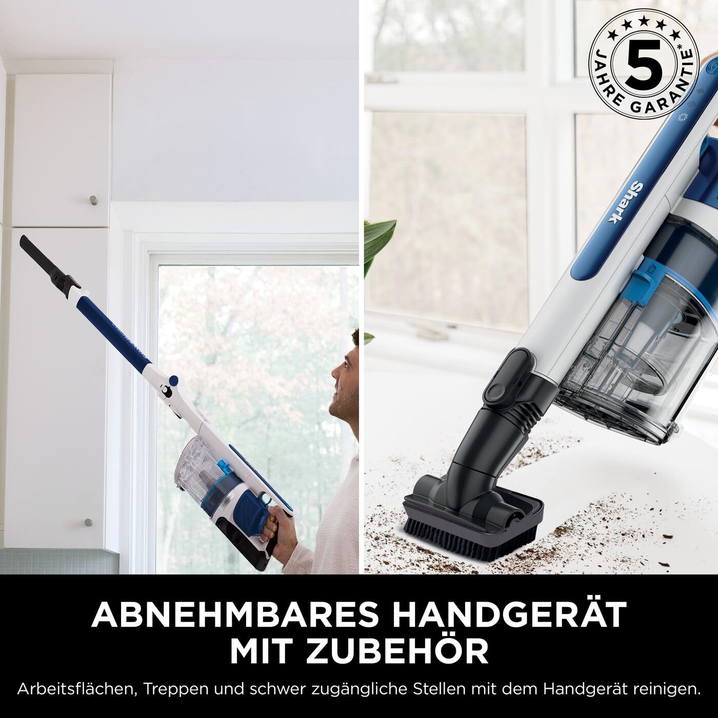 Shark PowerPro cordless vacuum cleaner with up to 50 minutes runtime, bagless, ideal for pet hair, allergies, carpet and hard floors, featuring LED lights and flexible joint pipe, Navy Blue, IZ380EU.