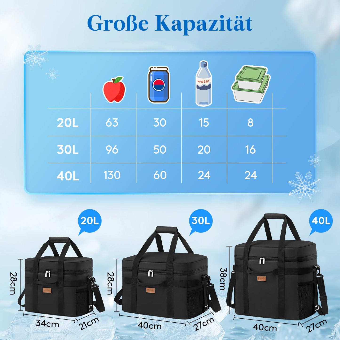 Lifewit Cooler Bag 30L, Foldable Picnic Bag for Food & Drinks, Portable Ice Box for Men, Women, Insulated Thermal Bag for Work, Camping, and Everyday Use, Black.