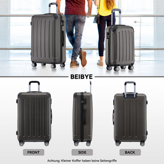 BEIBYE hard shell suitcase trolley suitcase roller suitcase travel suitcase combination lock 4 twin wheels (Coffee, suitcase set)