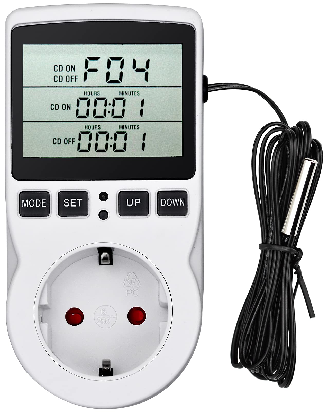Temperature controller 230v Digital Thermostat Socket Plug thermostat with sensor Timer, Temperature socket heating cooling for greenhouse heating blanket water tank