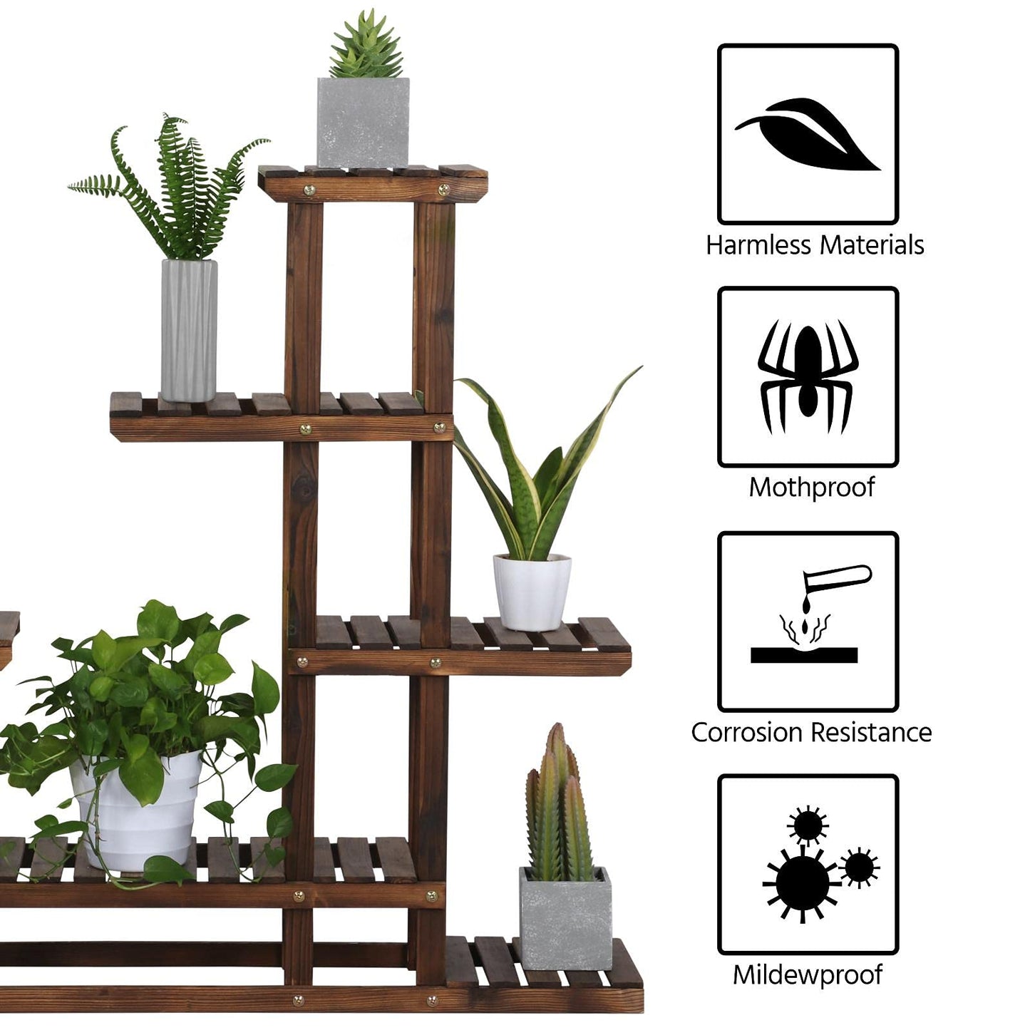 Yaheetech Plant Stand 6 Tier Flower Shelf Flower Bench Wood Rack Flower Ladder Balcony Outdoor Garden Shelf Leaning Shelf Plant Stand 97 x 96 x 25 cm