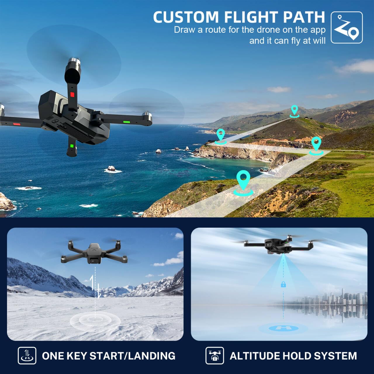 Drone with 2K HD camera for beginners, 5G WiFi FPV RC Quadcopter with brushless motor, transmission 100m, 3D flips, Optical Flow, One Key Start/Land, TEEROK T18 Foldable Drone for kids and adults.
