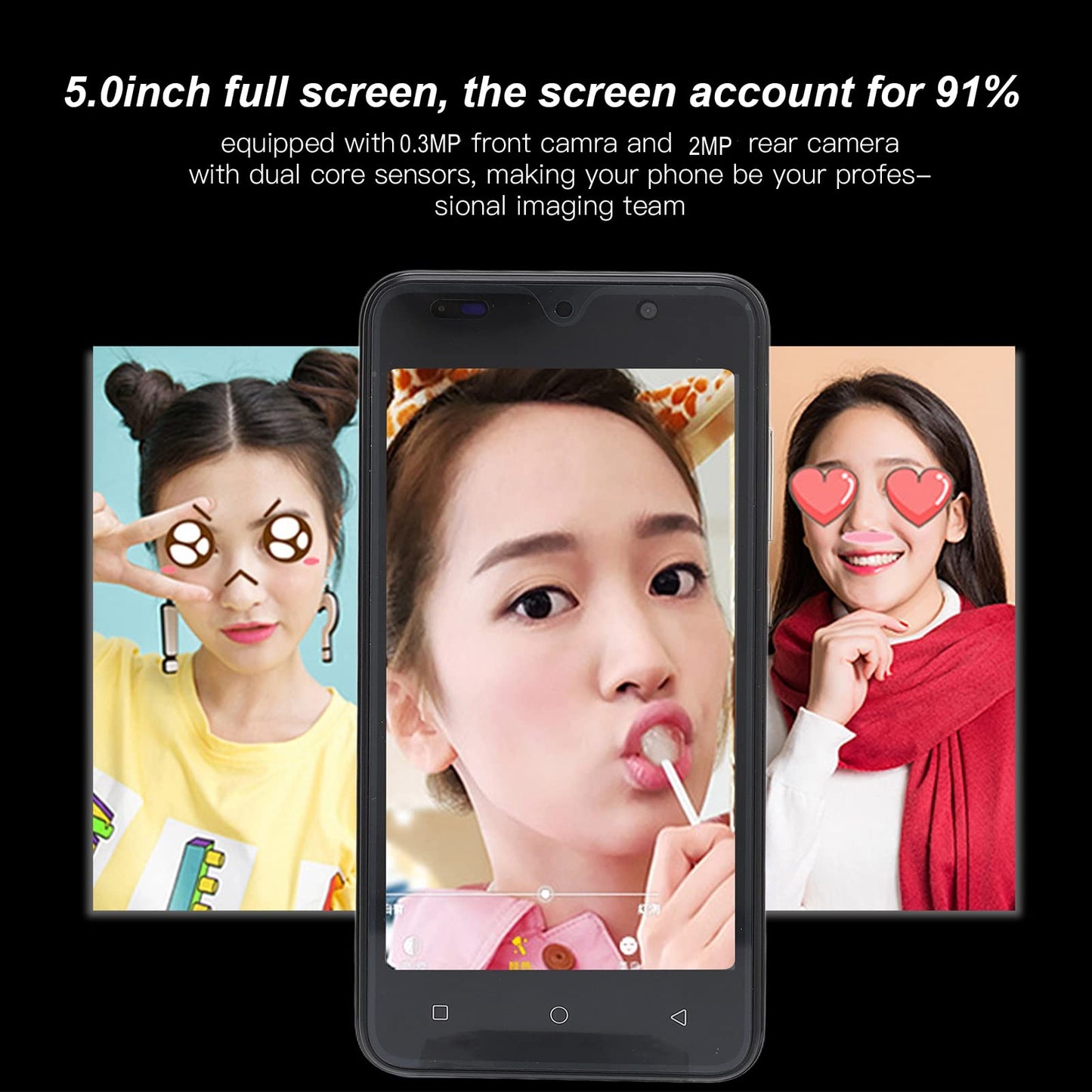 8 Pro smartphones without contract, Android phones without contract, 5 inch full screen display, 512MB RAM 4GB ROM storage, dual SIM phone, face recognition, slim mobile phone for Android 4.4.2 (Green)