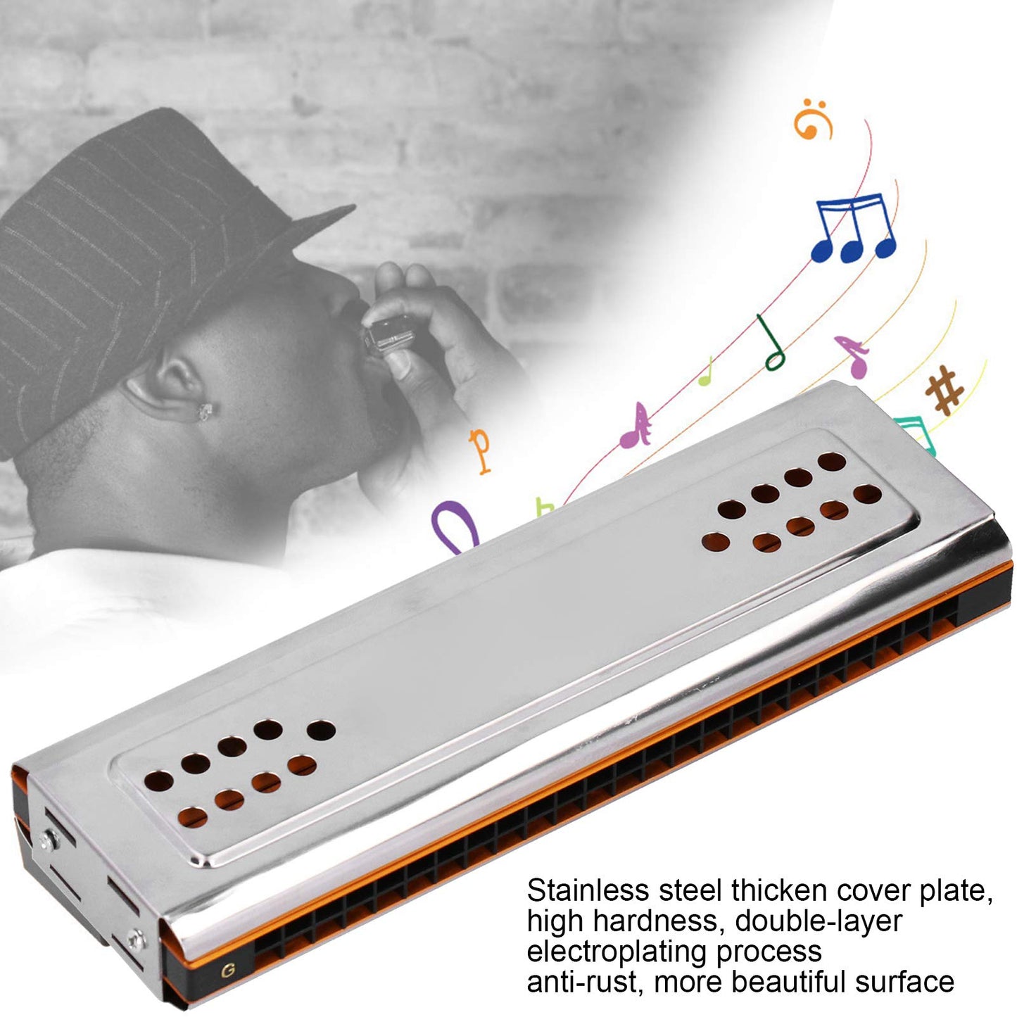 24 Holes C & G Key Double-sided Harmonica, Tremolo Harmonica with Box Musical Instrument for Beginners