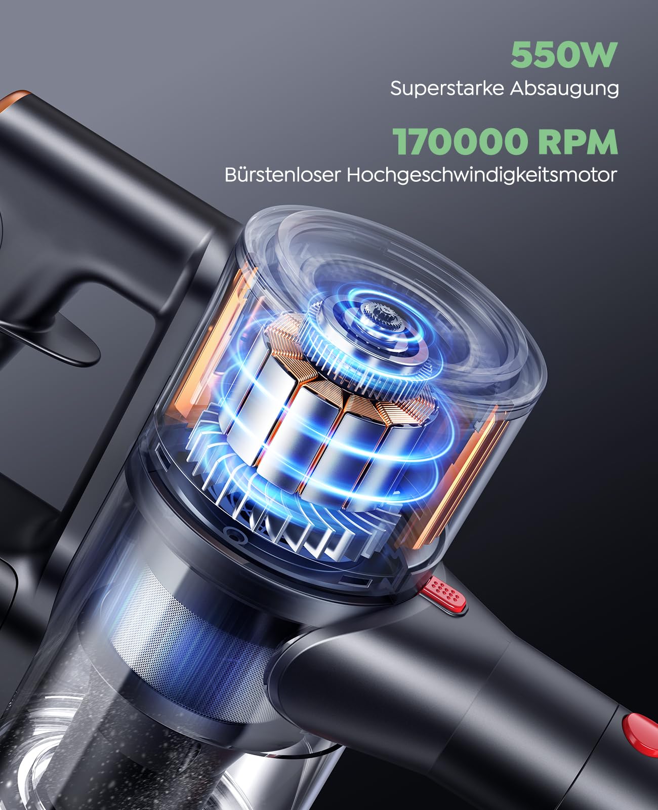 Cordless Vacuum Cleaner 550W/45000Pa/60min Runtime, Wireless Vacuum with Docking Station, Lightweight Standalone Cordless Vacuum, Super Quiet Battery-Powered Vacuum for Hard Floors Carpets Pet Hair