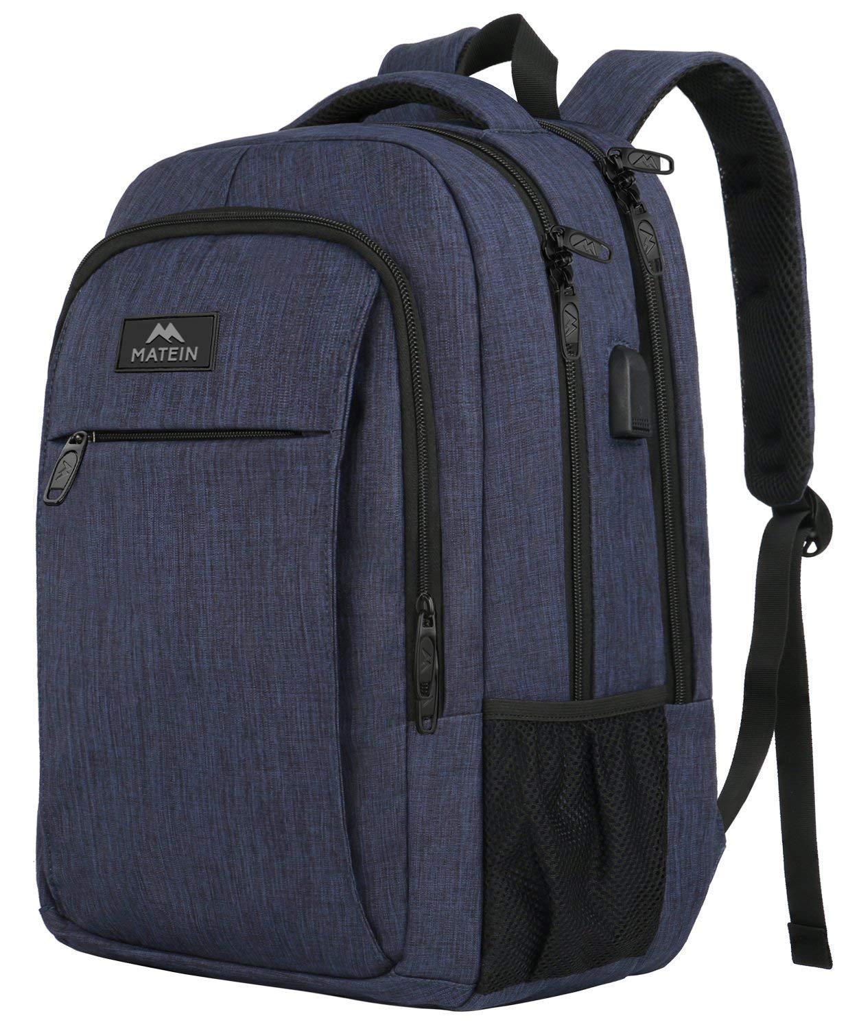 MATEIN school backpack 15.6 inch laptop notebook bag backpack for men with USB charging port boys computer bag gift travel work, blue