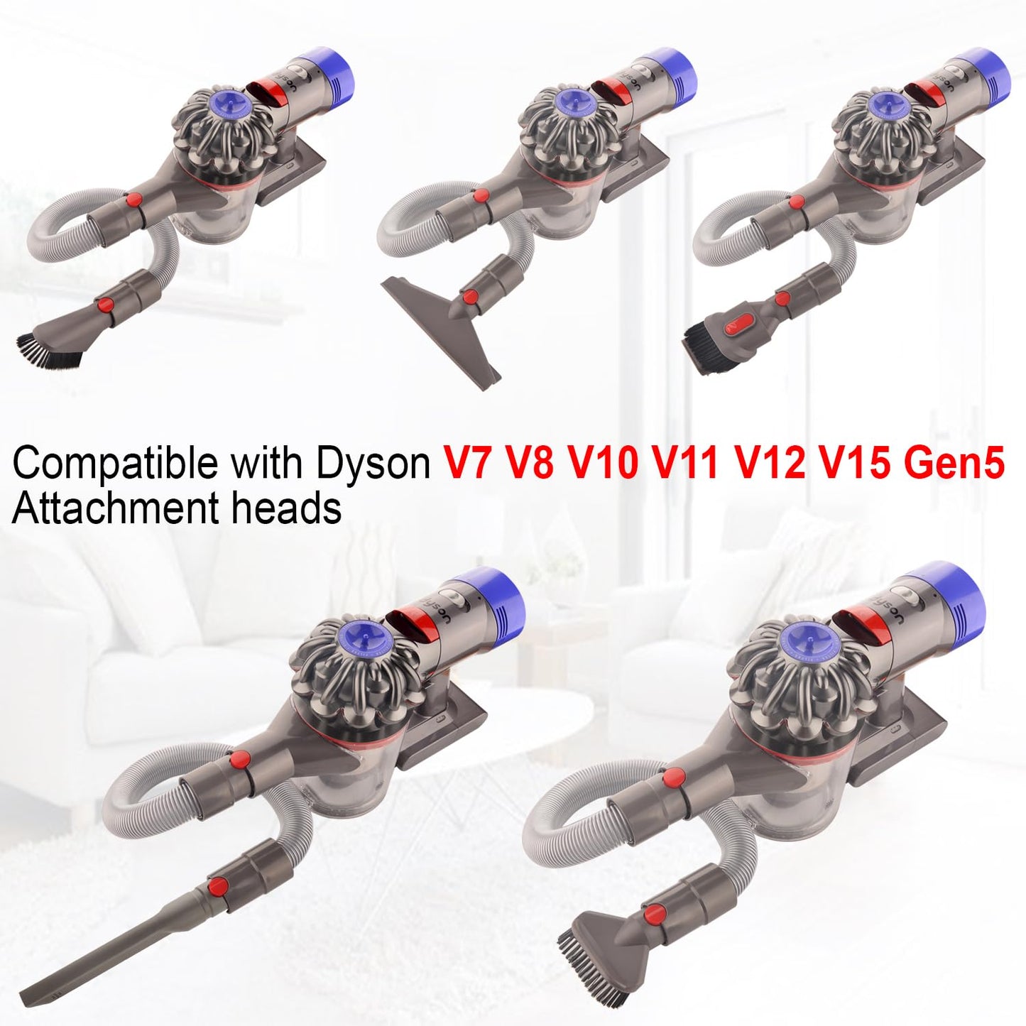 Vacuum cleaner accessory set brush tool nozzle set with extension hose replacement parts for Dyson Gen5 V15 V12 V7 V8 V10 V11 SV10 SV11 vacuum cleaners (6 in 1)