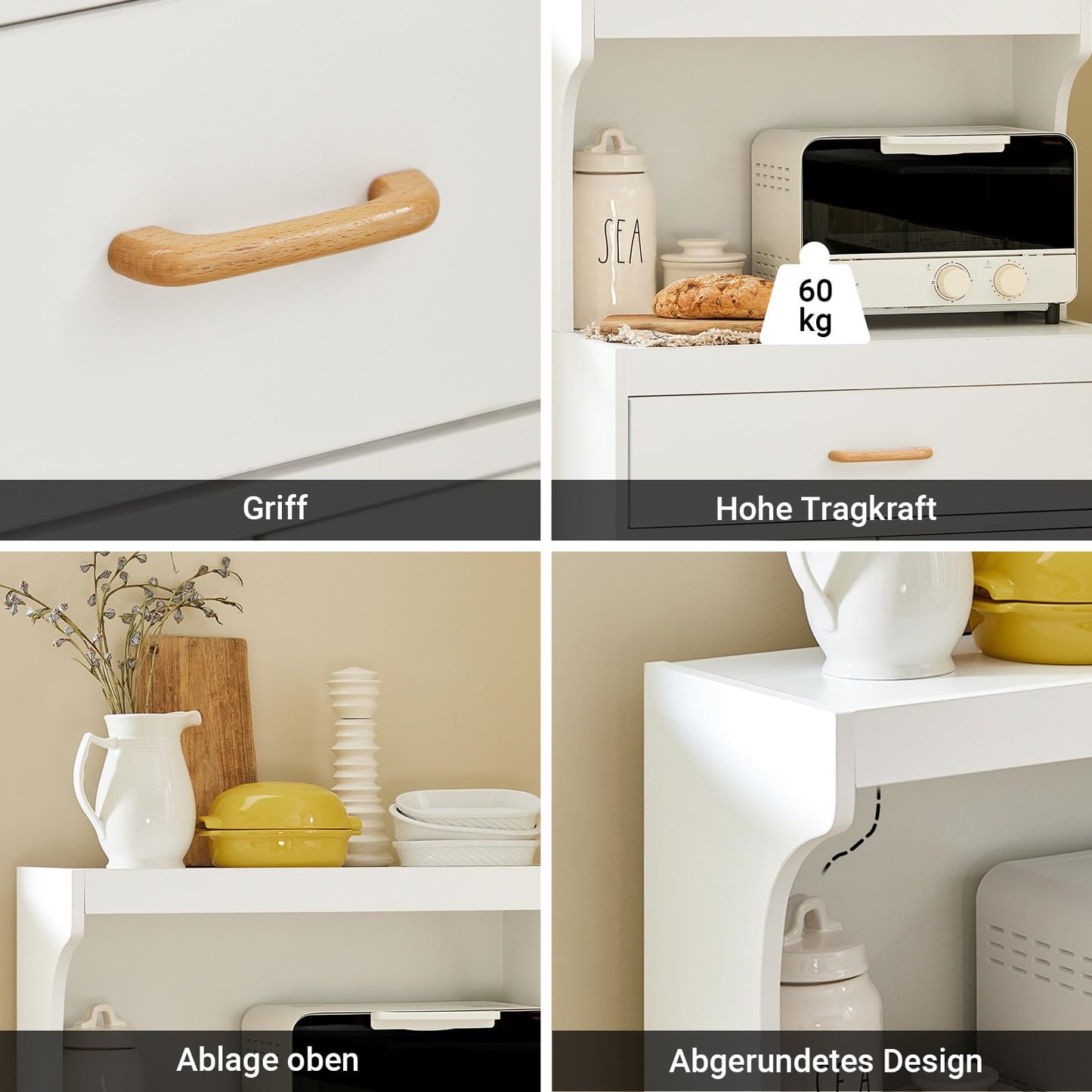 SoBuy® FSB12-W Microwave Cabinet with Wheels Kitchen Cabinet Kitchen Trolley Drinks Trolley with 2 Shelves, 2 Doors and 1 Drawer, White Dimensions approximately: 62x119x40cm