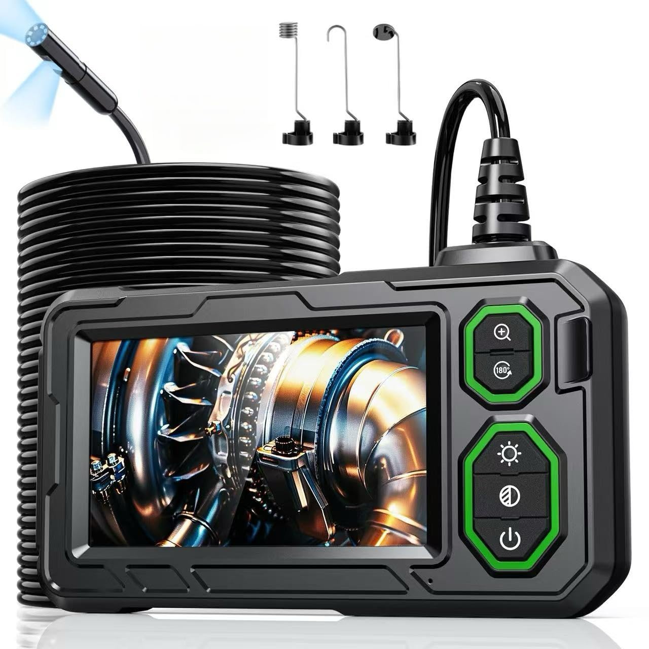 Dual Lens Endoscope Camera 10M, Hopefox 1080P HD Digital Endoscope with 4.3-inch IPS Screen, IP67 Waterproof Tube Camera with 8+1 adjustable LEDs, 8mm Snake Camera Inspection Camera