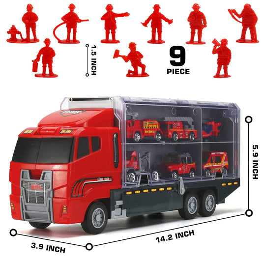 19-in-1 Fire Truck Set, Fire Department Toy Fire Trucks in Truck with 9 Figures for Kids 3+ Years Old