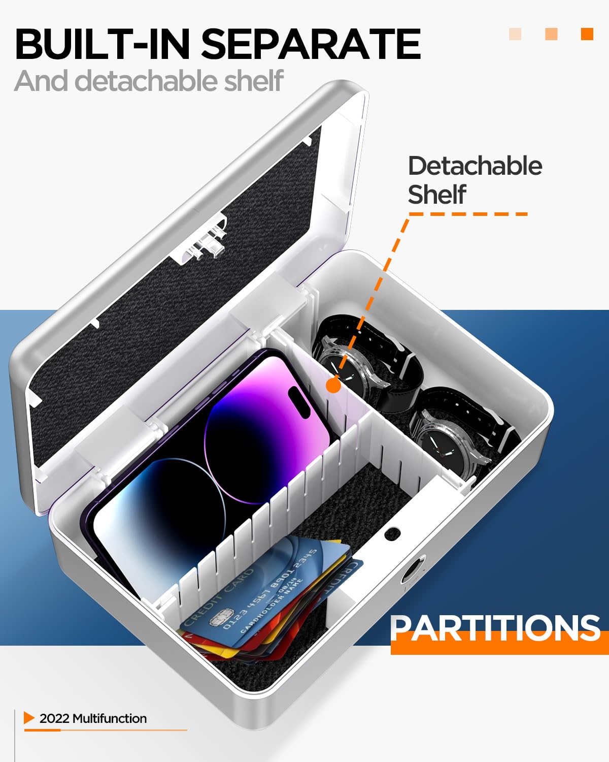 AICase safe with biometric fingerprint recognition for on-the-go and at home, Portable security box with fingerprint and morse code; Cash box, Safe Deposit Box; Silver