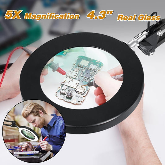 NEWACALOX Desk LED Magnifying Lamp, dimmable Super Bright Adjustable Desk Lamp with 5X Magnifying Glass, 3-color illuminated Magnifier with Daylight and Adjustable Swing Arm.