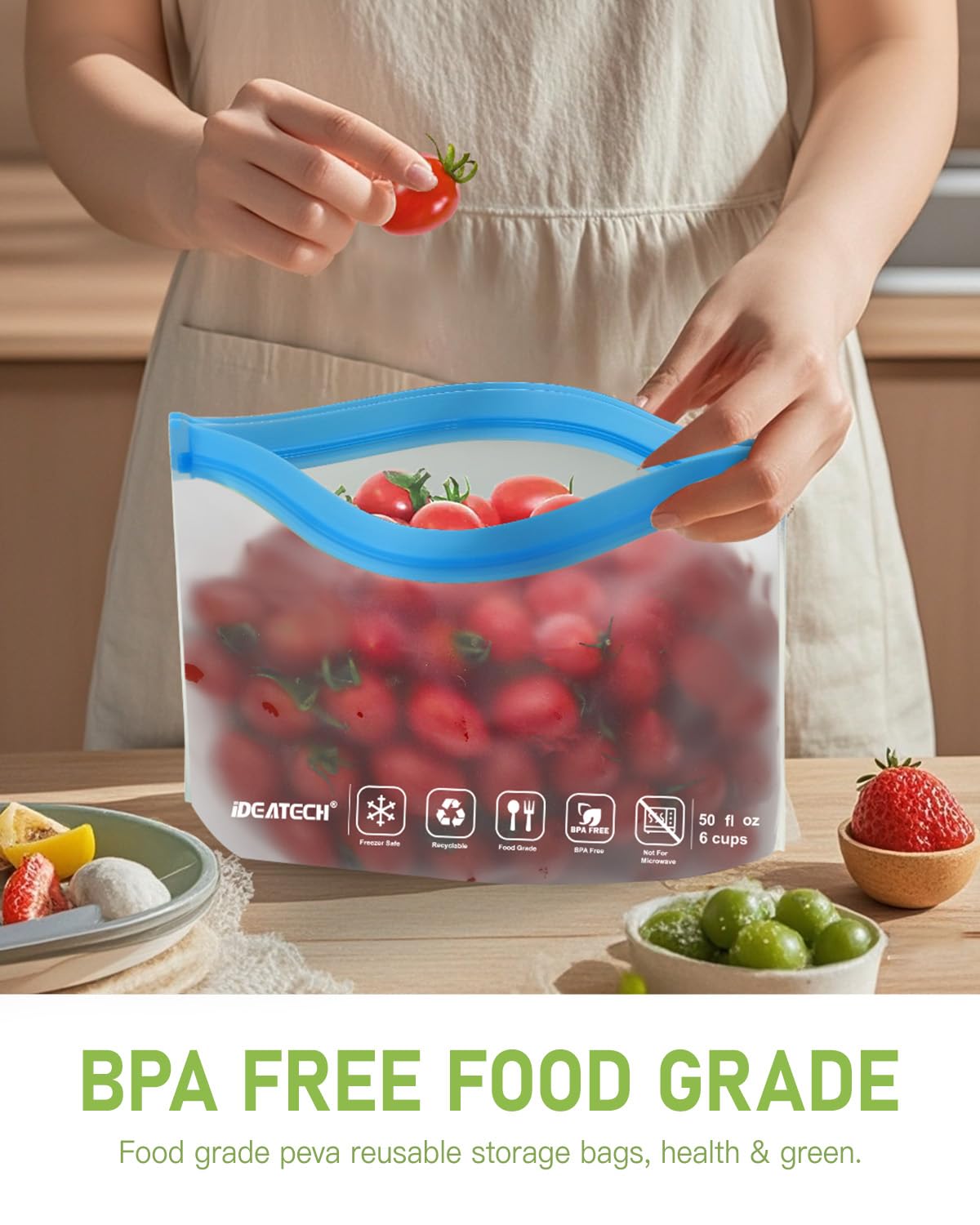 IDEATECH 20 Pack Reusable Freezer Bags with Stand-Up Bottom Design, Silicone Bags for Food, Storage Bags Sandwich Bags Kitchen Bags for Vegetables Milk Snacks Meat