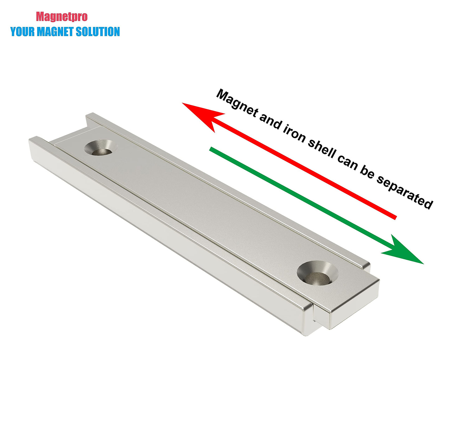 Magnetpro 8pcs Rectangle Magnets 30KG Force 60x13.5x5mm with Hole and Steel Cap, Home and Industrial Pot Magnet with Screws