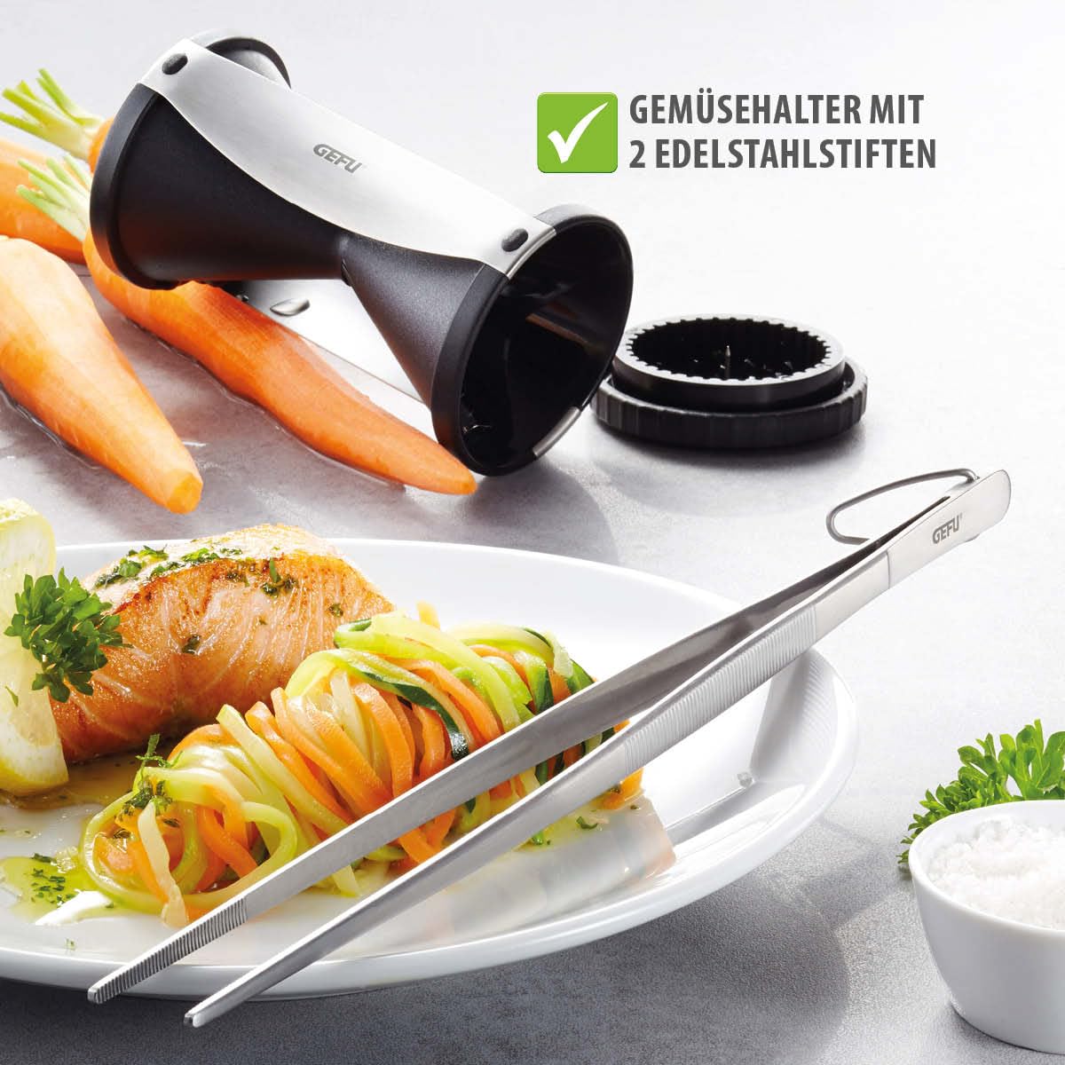 Kitchen Helper Set: GEFU Spiralizer SPIRELLI & Vegetable Knife SENSO - Spiral vegetable slicer for making veggie noodles & zoodles.