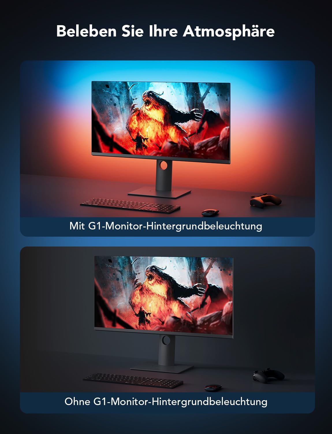 Govee Gaming Light for Monitor G1, TV LED Backlight for 27-34 inch TV or PC, Smart RGBIC Wi-Fi TV Backlight, Double Beads with 123 Scene Modes, App Control, Compatible with Alexa