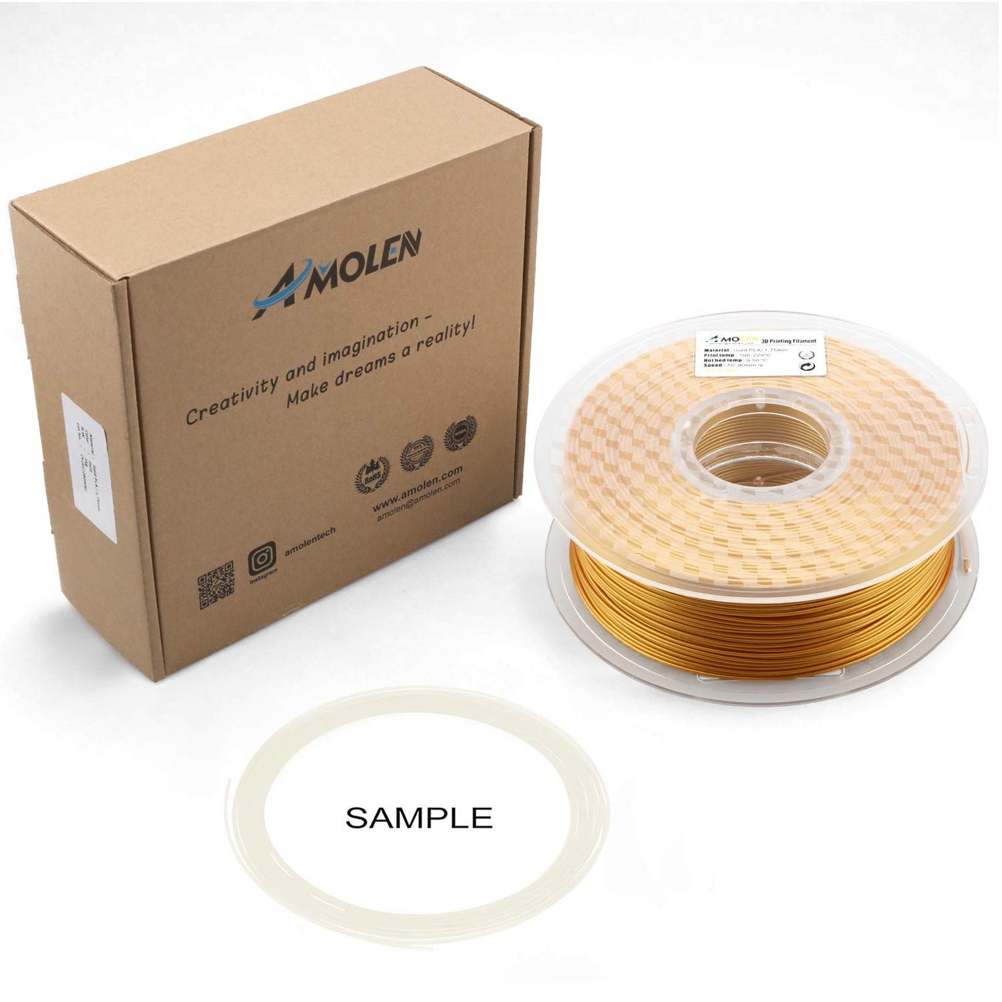 AMOLEN PLA 3D Printer Filament, 1.75mm, Frosted Copper (Real Gold, 1kg)