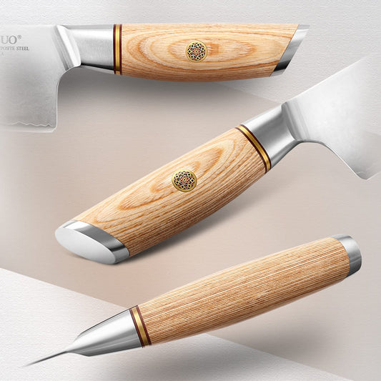 XINZUO 5-piece kitchen knife set made of composite steel, chef's knife set with 3 layers of composite steel 10Cr15CoMoV steel core, professional sharp Japanese knife set with Pakkawood handle.