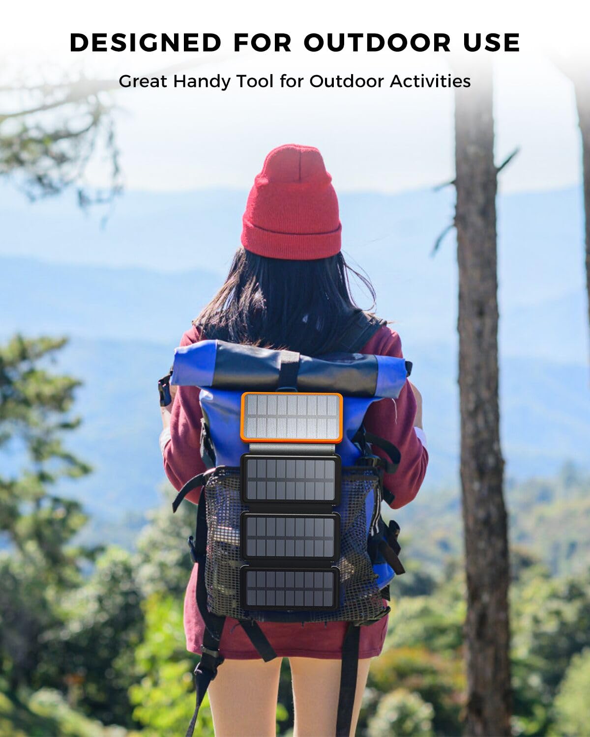ADDTOP Solar Power Bank 25000mAh - Portable solar charger with 4 solar panels, outdoor waterproof external battery pack with 2 USB A & 1 USB C for iPhone, Android, and tablet, camera outdoor Orange