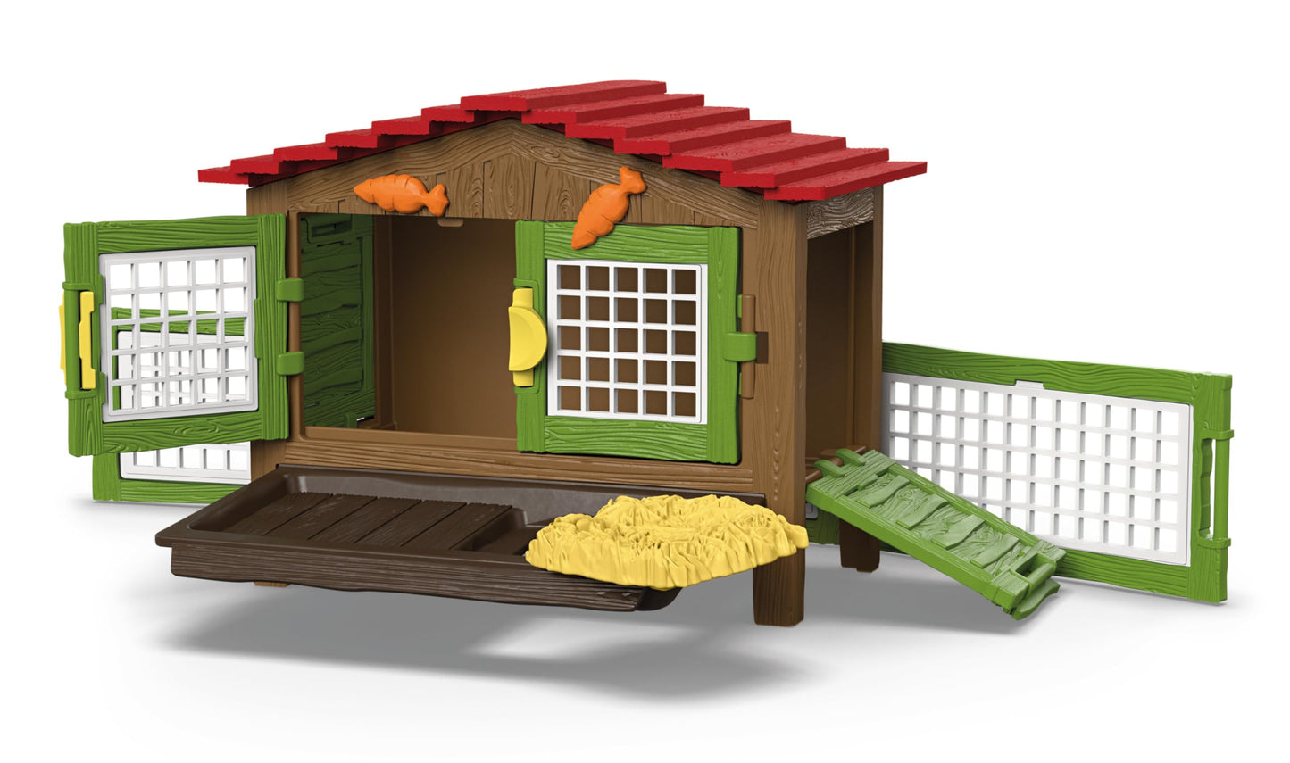 Farm World Rabbit Hutch 42728 | Set of 3 rabbits, with hutch, feed, and accessories | detailed animal figures | farm toy for kids ages 3+ | Set of 17 pieces