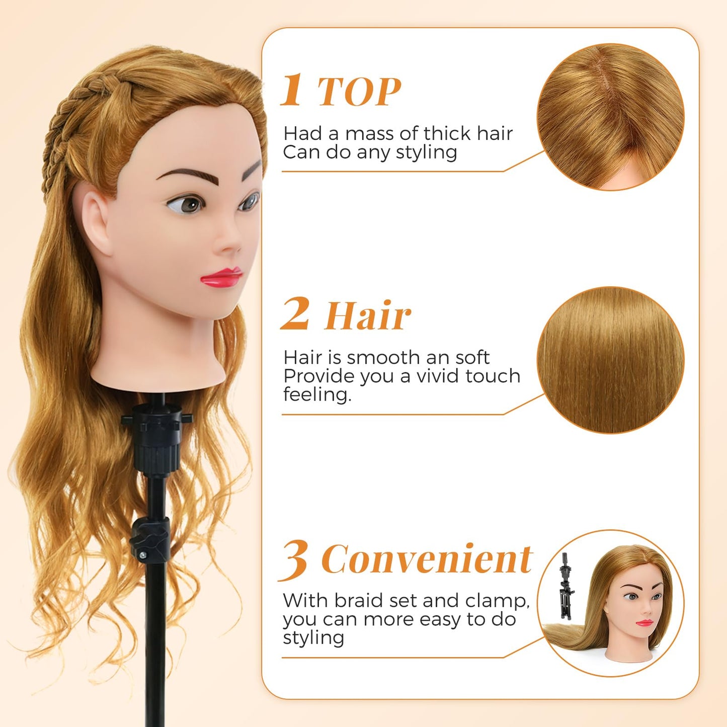 Neverland 24" Mannequin Head Hairdresser with Stand 60% Real Hair Hair Practice Head Doll Head Hairdresser Head Training Head With Holder + Hair Styling Braid Set #27