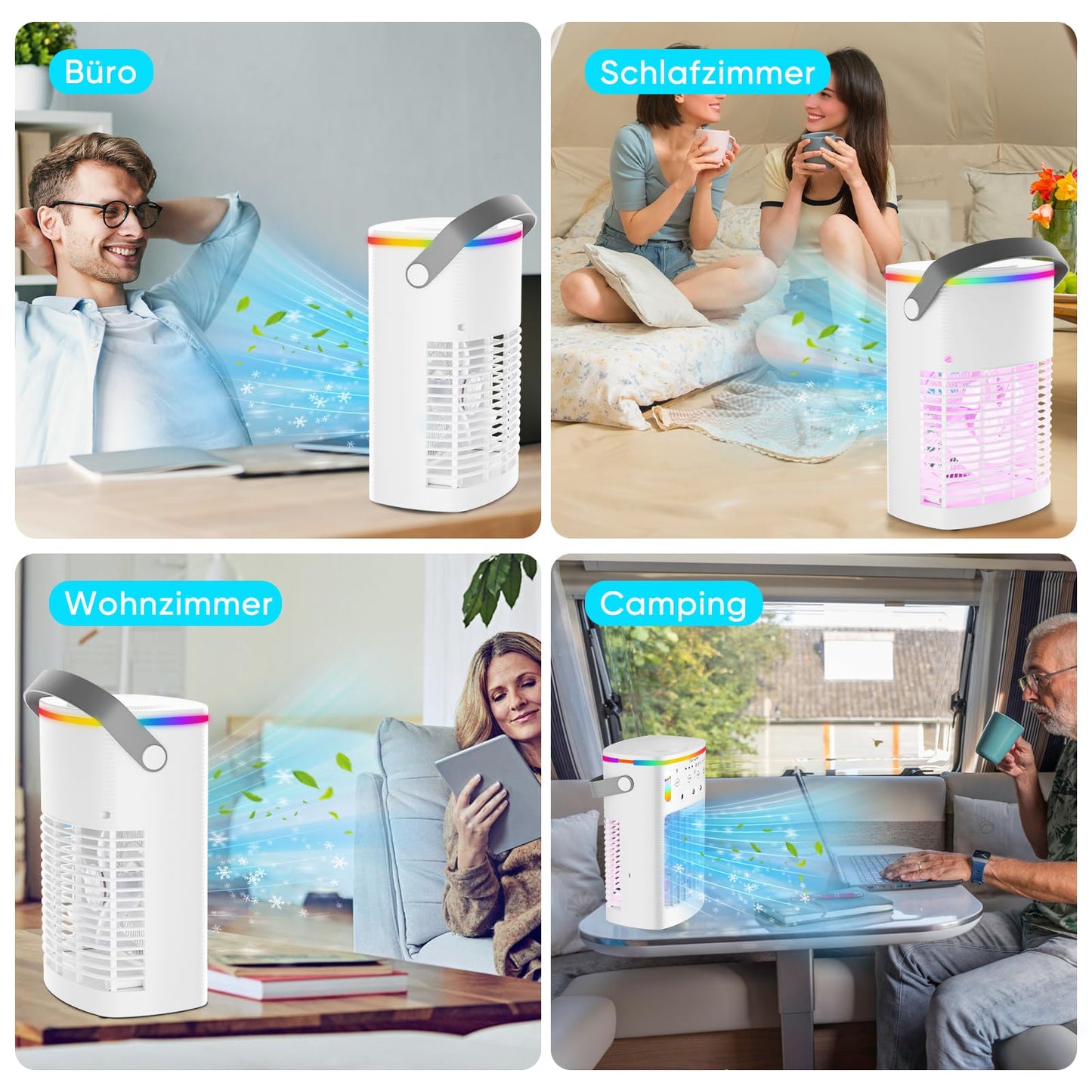 Mobile air conditioner, mini air conditioner for rooms, 4 in 1 air cooler with water cooling 1000ML air conditioning unit without exhaust hose, portable air conditioner with 3 modes & colorful light room cooler for rooms office