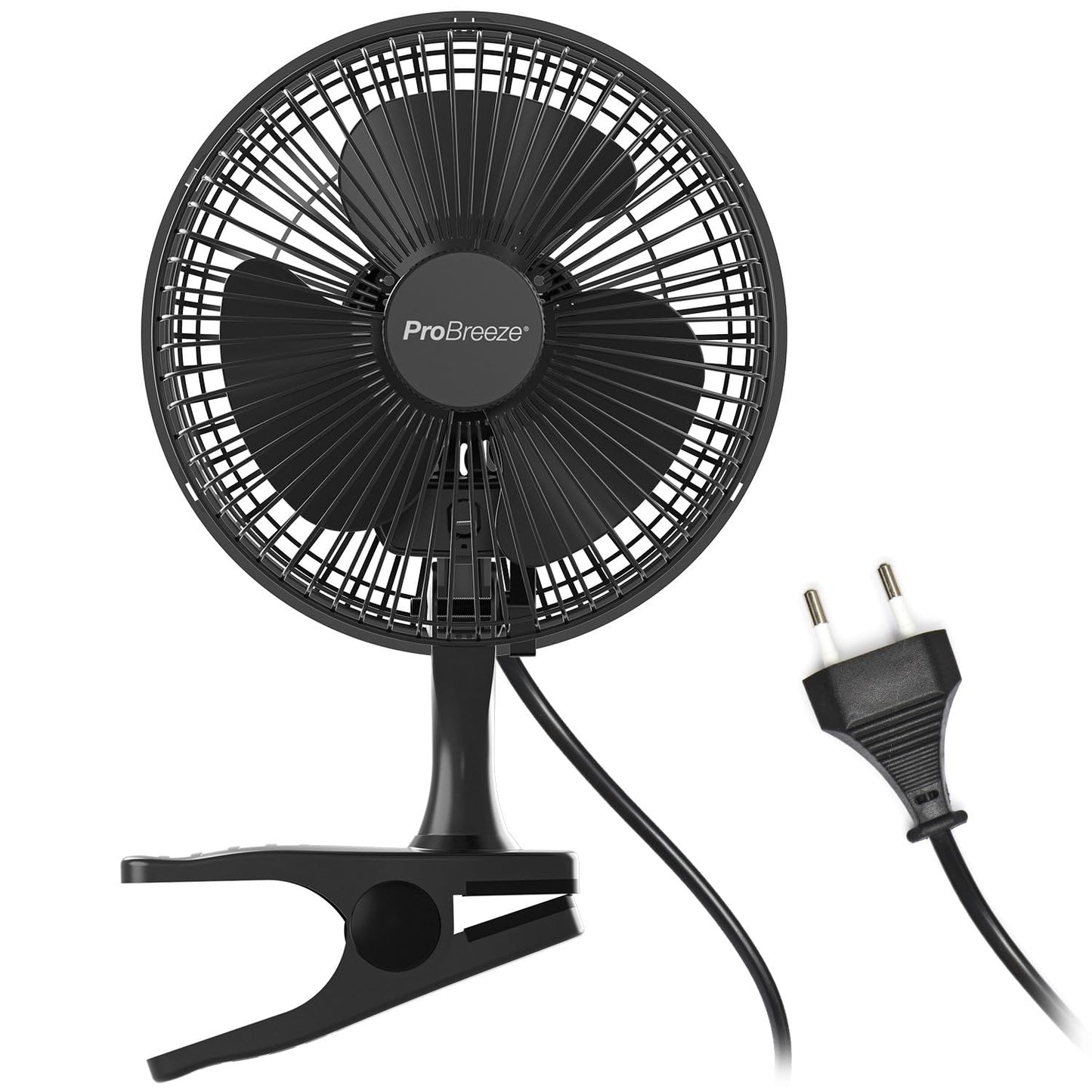 Pro Breeze Mini Fan with Clip, 20cm diameter, 2 speed settings, sturdy clip - quiet fan, ideal as a table fan on the desk, for grow box, at home in the bedroom