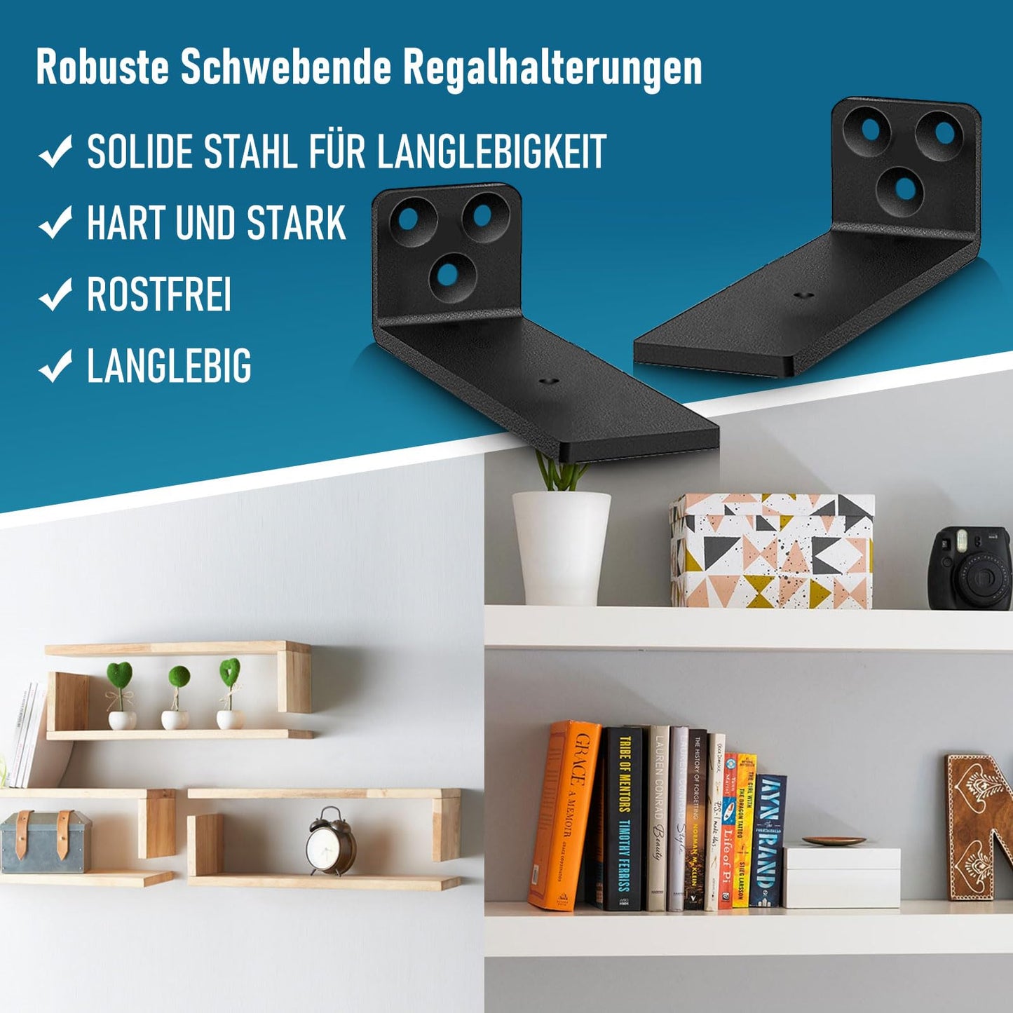 6 pieces of shelf brackets, heavy duty black shelf supports wall brackets support black metal L-bracket with mounting screws for living room | office | kitchen for shelves support (4"x6")