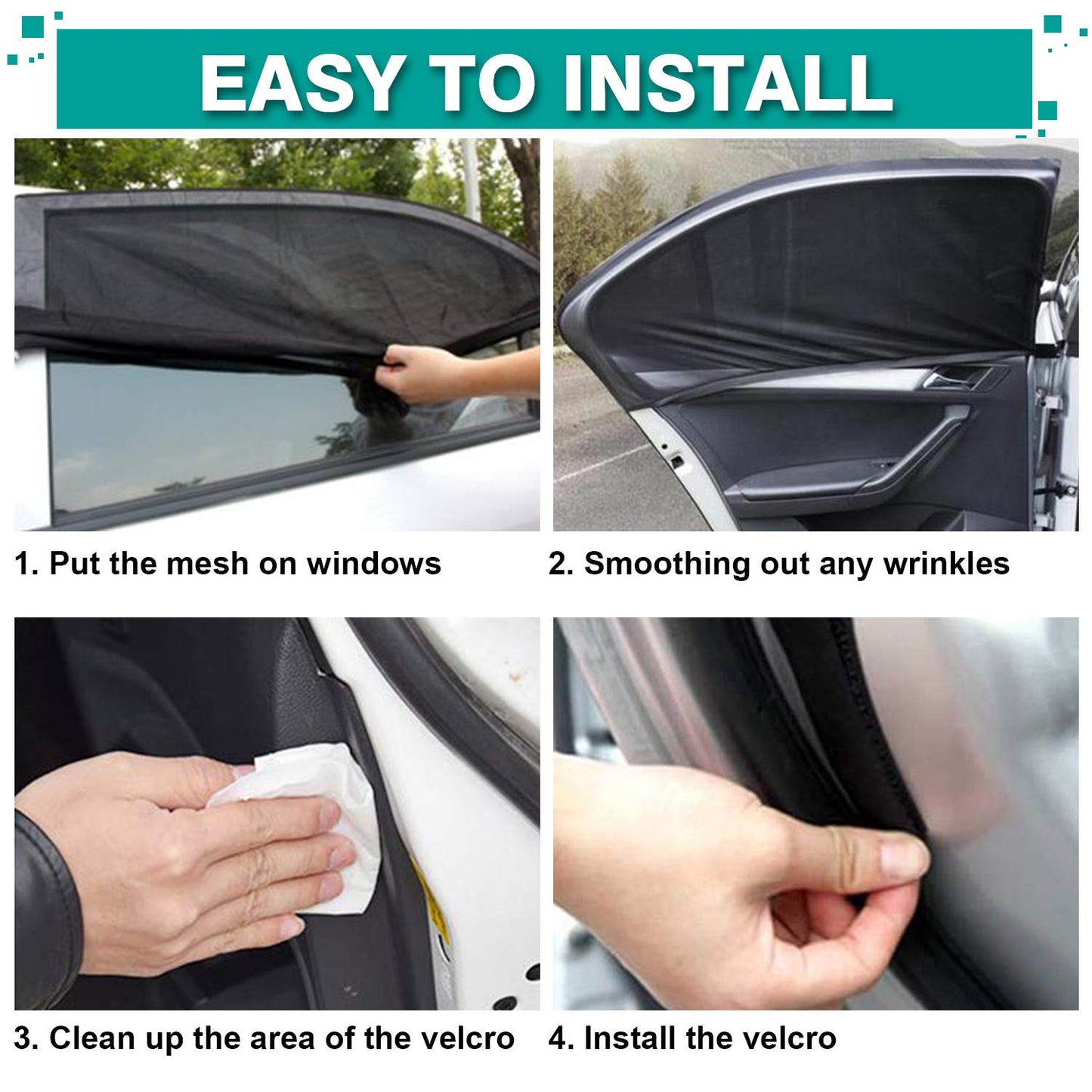 WIN.MAX Baby Car Sun Shade with Certified UV Protection, Universal Car Sun Shade Net, for Side Windows Mesh Material Protects Passengers, Children & Pets, 2 Pieces (XL), Passenger Car