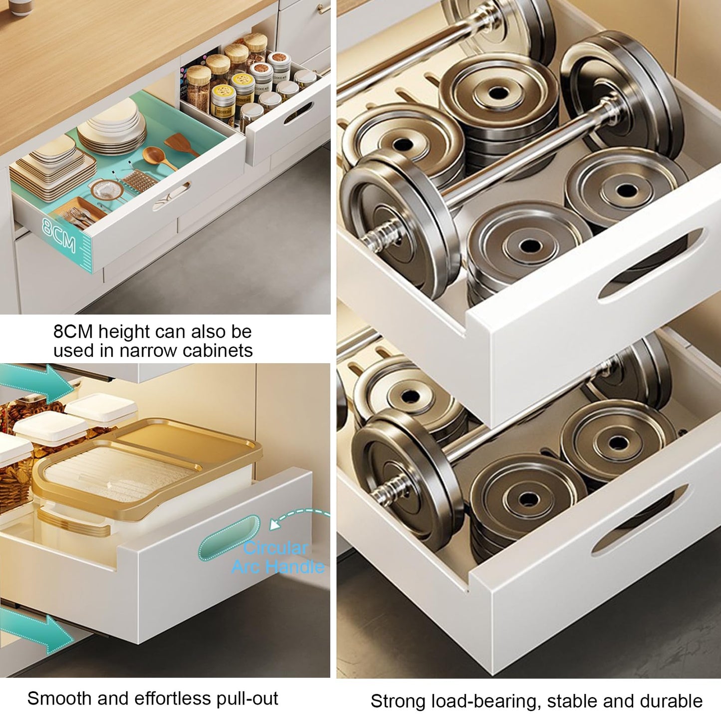 IGTOPS 2 Piece Telescopic Drawer, Extendable Drawer Storage Shelves for Kitchen Cabinets, Extendable Pull-out Drawer, No Drilling or Nailing Required (White, 25cm)