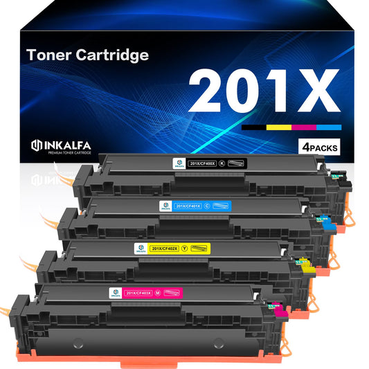 Inkalfa 201X 201A Toner Compatible Set as a replacement for HP M277dw Color Laserjet Pro MFP M277n M252dw M274n M252n M277c6 CF400X CF400A CF401X CF402X CF403X CF400 4-pack Black Cyan Yellow Magenta