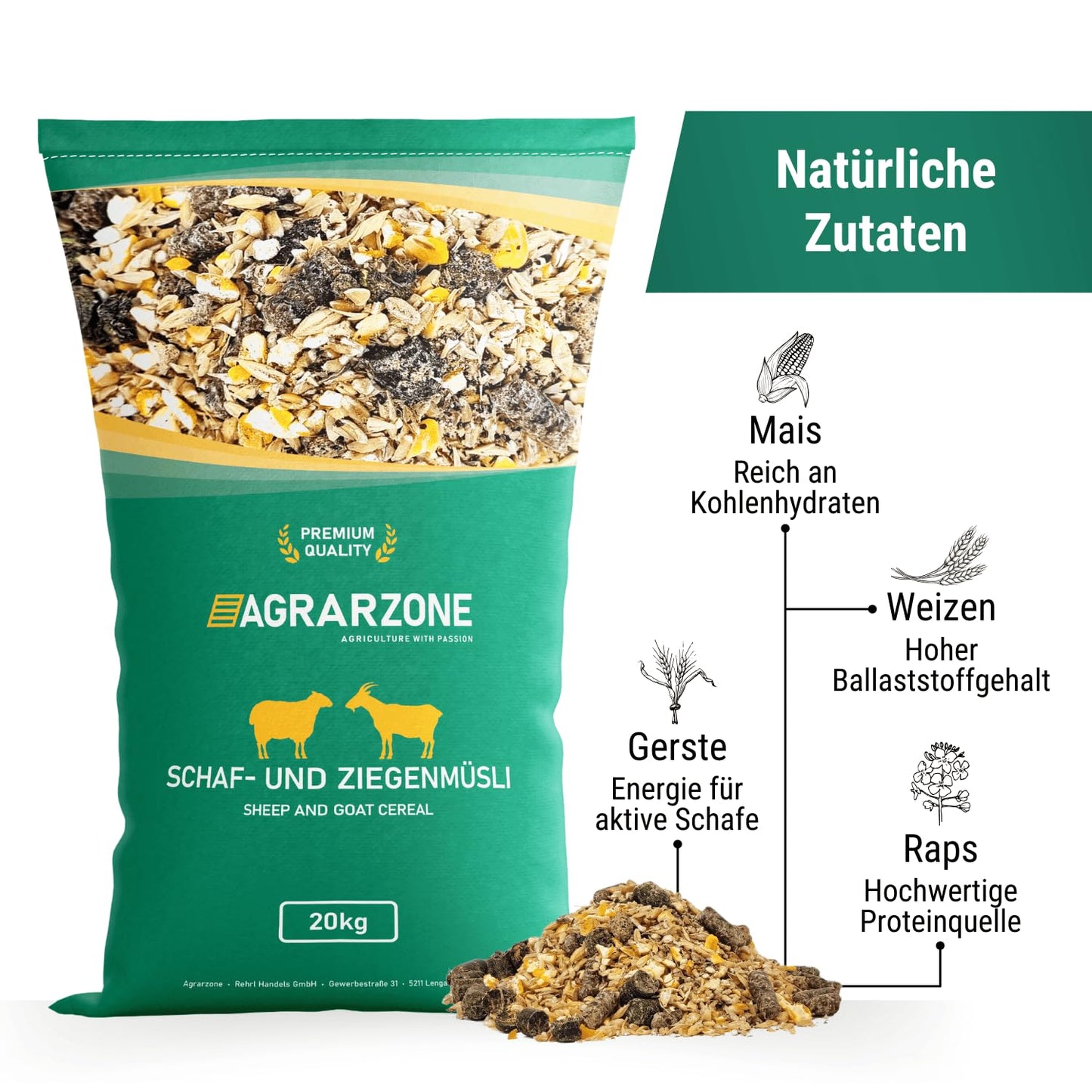 Agricultural zone sheep feed goat feed muesli 20 kg - Species-appropriate concentrated feed for sheep, goats & lambs - 100% GMO-free and dust-free - Made in Austria