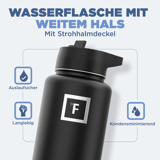 Stainless steel water bottle with straw - 650/950/1200/1800 ml - Suitable for carbonation Leak-proof Double-walled Insulated Thermos bottle BPA-free - Water bottle for sports, gym, fitness, travel, and kids.