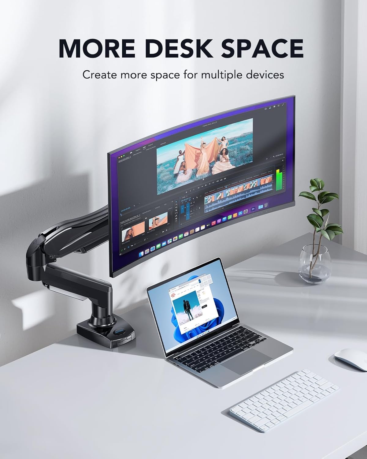HUANUO Monitor Mount for 13 to 32 Inch Screens, Single Monitor Arm Stand Holds 2~9 kg, Height Adjustable with Tilts, Swivels, Rotates, VESA 75 & 100 mm.