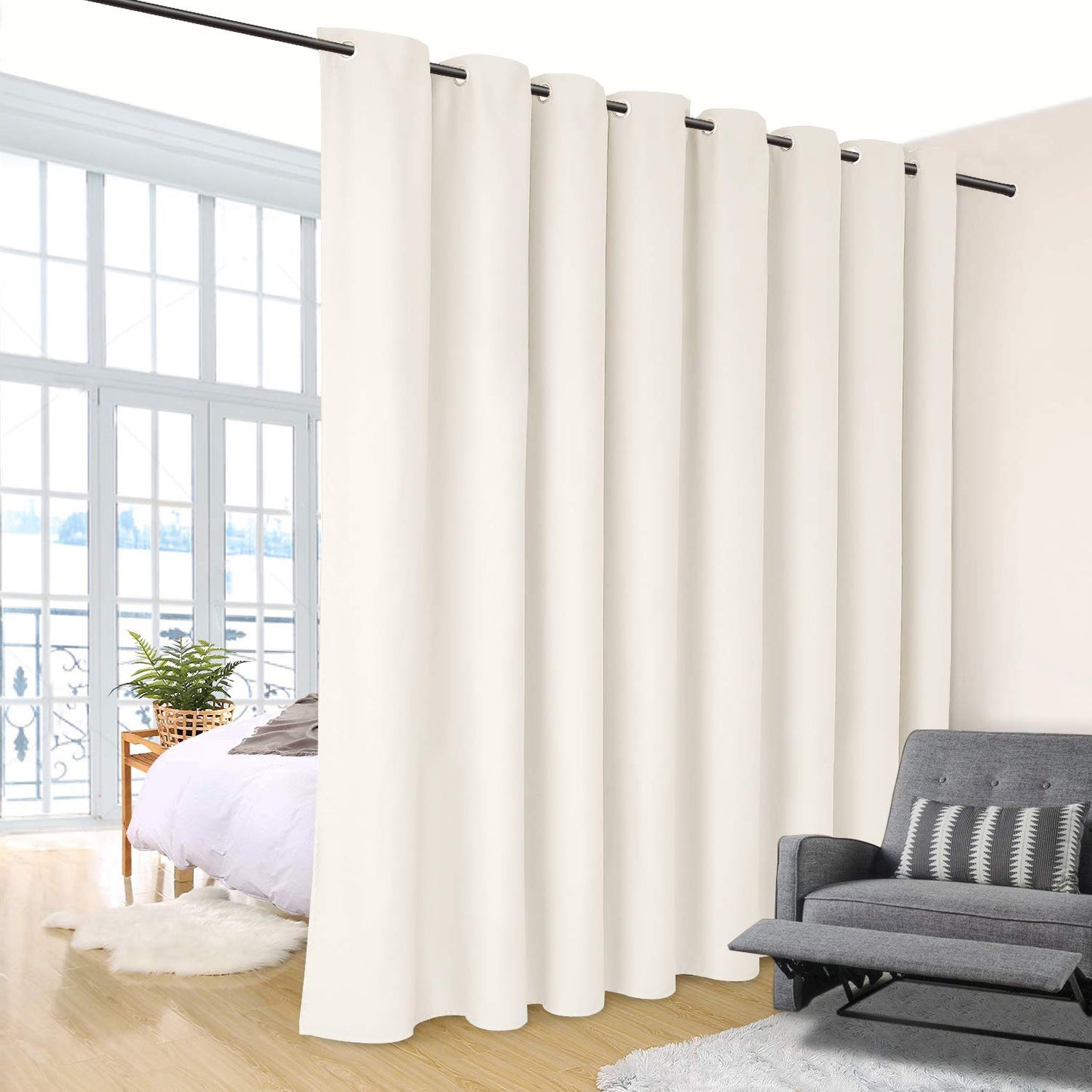 Telescopic pole, 310-410cm, black, clamp rod for curtains and room dividers, retractable curtain rod, tension rod